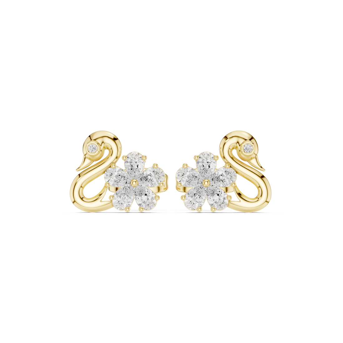 Premium pear and round diamond swan floral stud earrings modern design
