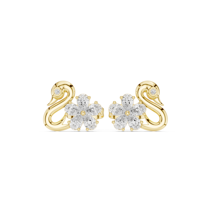 Premium pear and round diamond swan floral stud earrings modern design