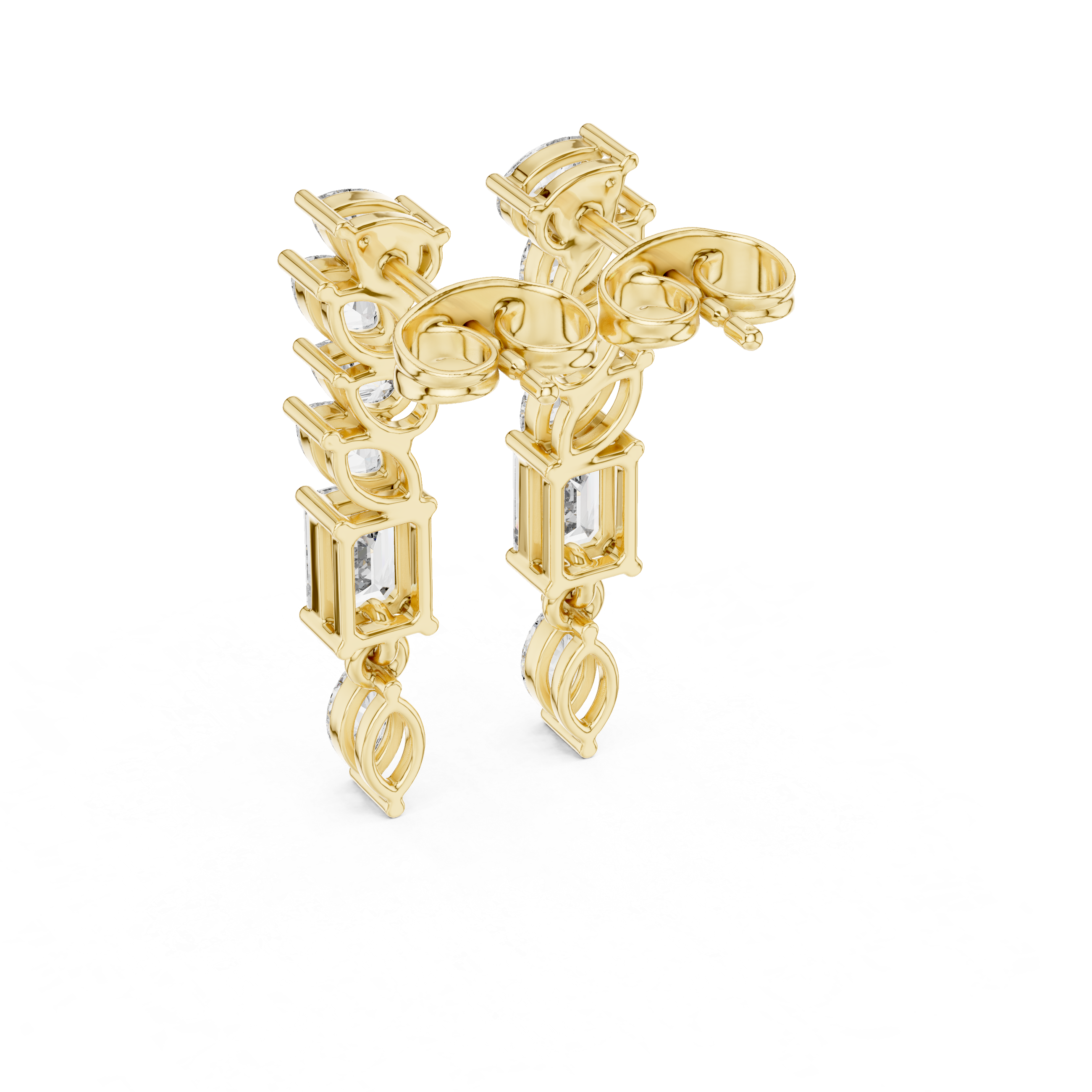 Marquise pear and emerald cut diamond cascade drop earrings modern style