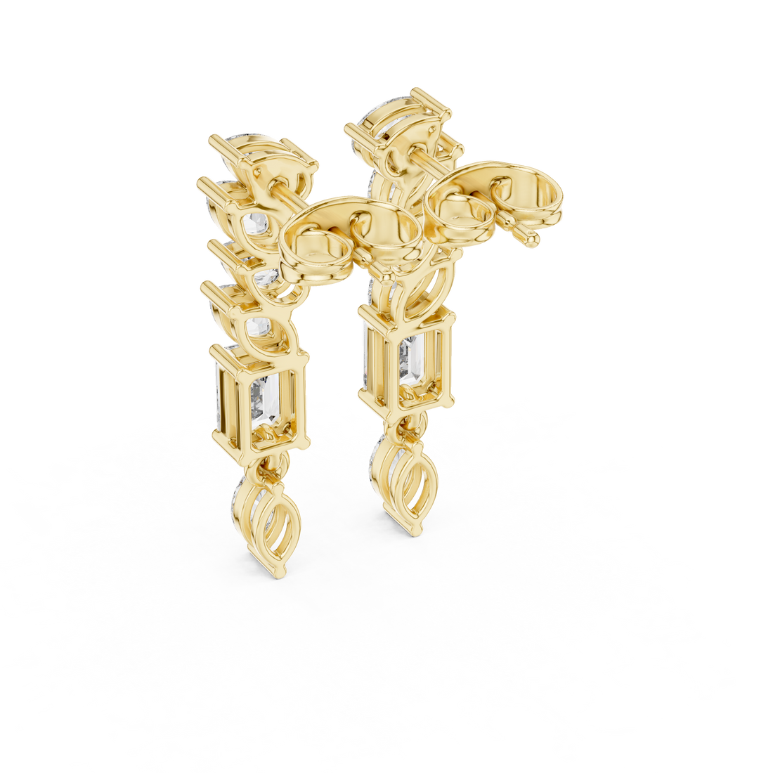 Marquise pear and emerald cut diamond cascade drop earrings modern style