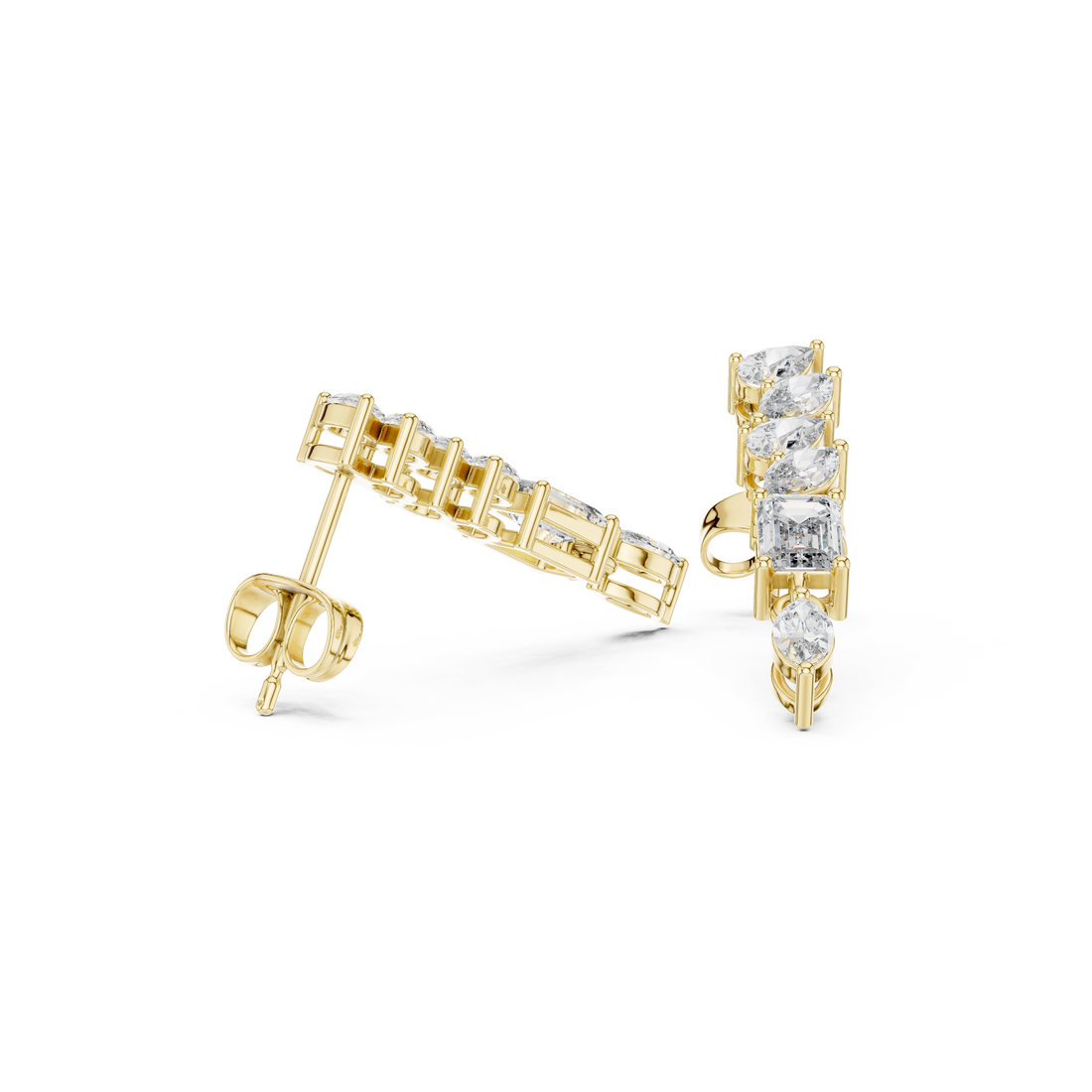 Premium marquise pear and emerald cut diamond cascade drop earrings modern design