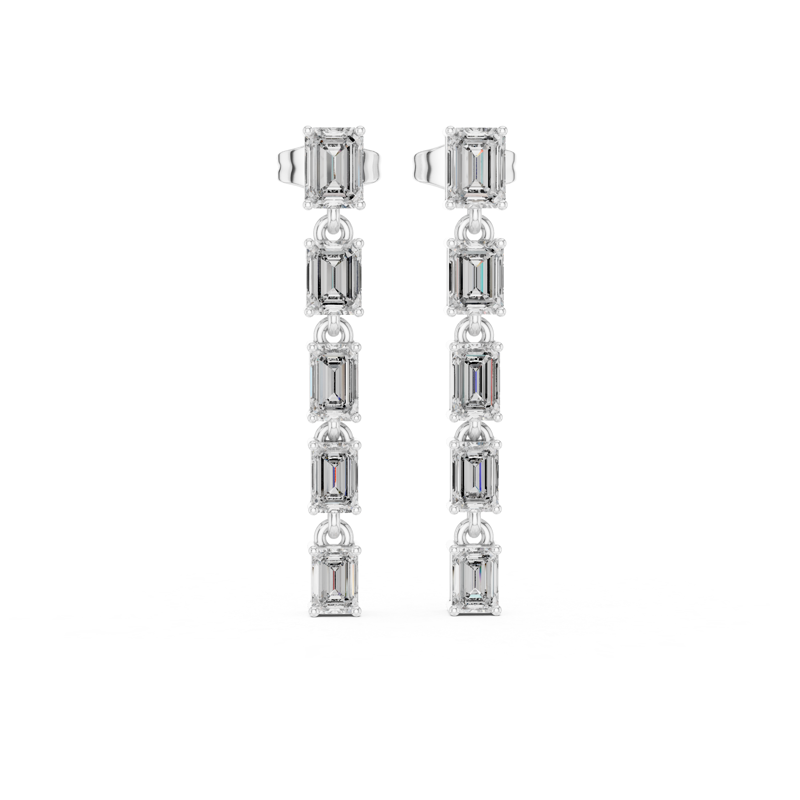 Fine jewelry emerald cut diamond linear drop earrings linked station design