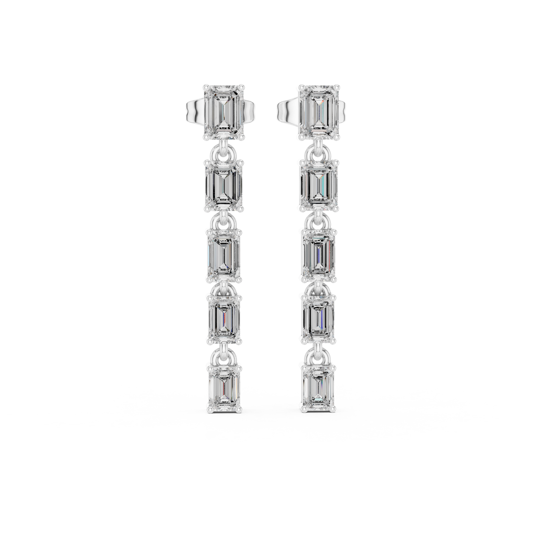 Fine jewelry emerald cut diamond linear drop earrings linked station design