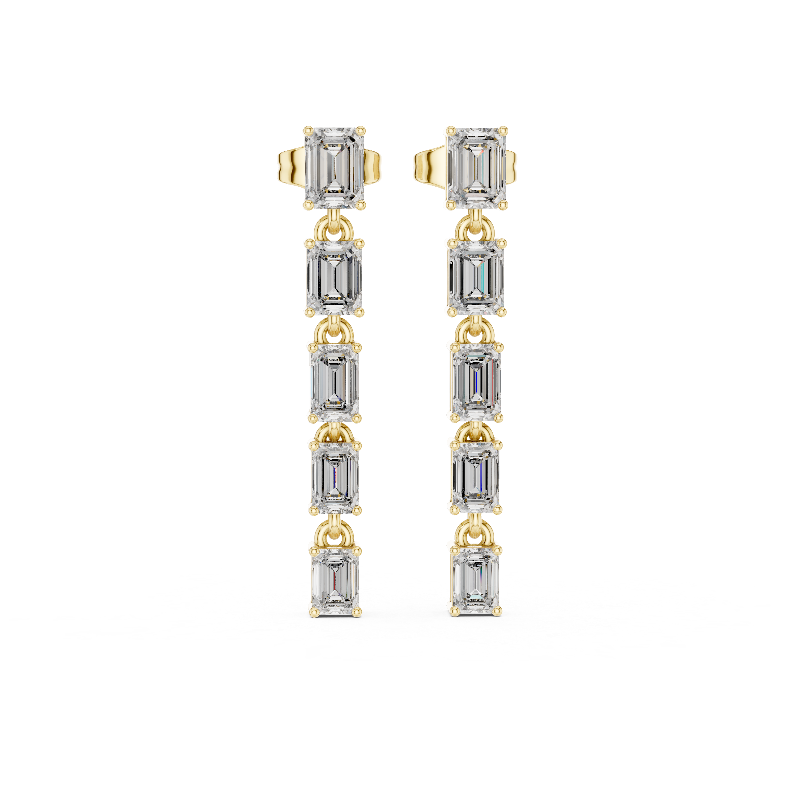 High shine emerald cut diamond linear drop earrings elegant look
