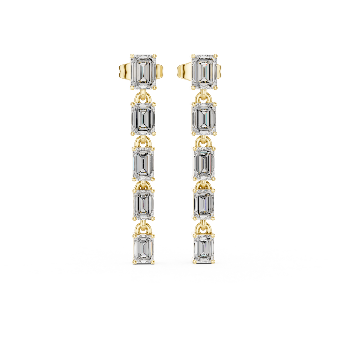 High shine emerald cut diamond linear drop earrings elegant look