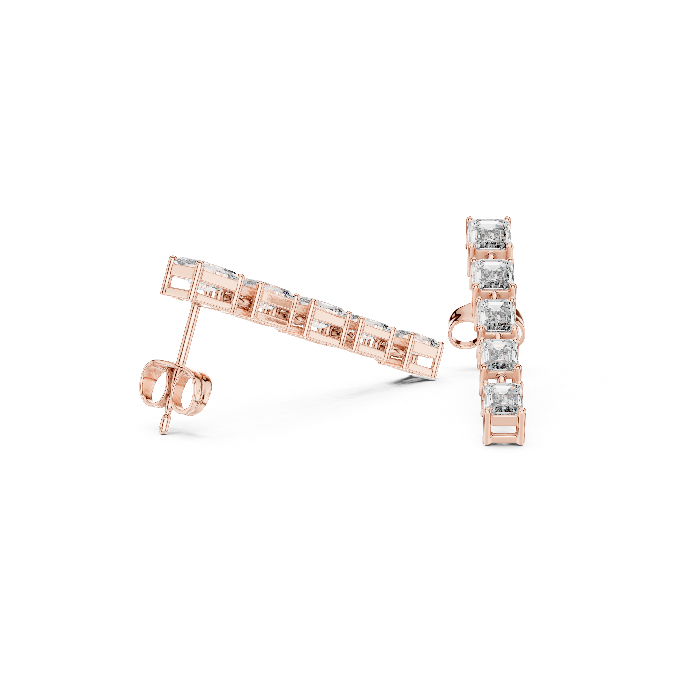 Timeless emerald cut diamond linear drop earrings linked station design