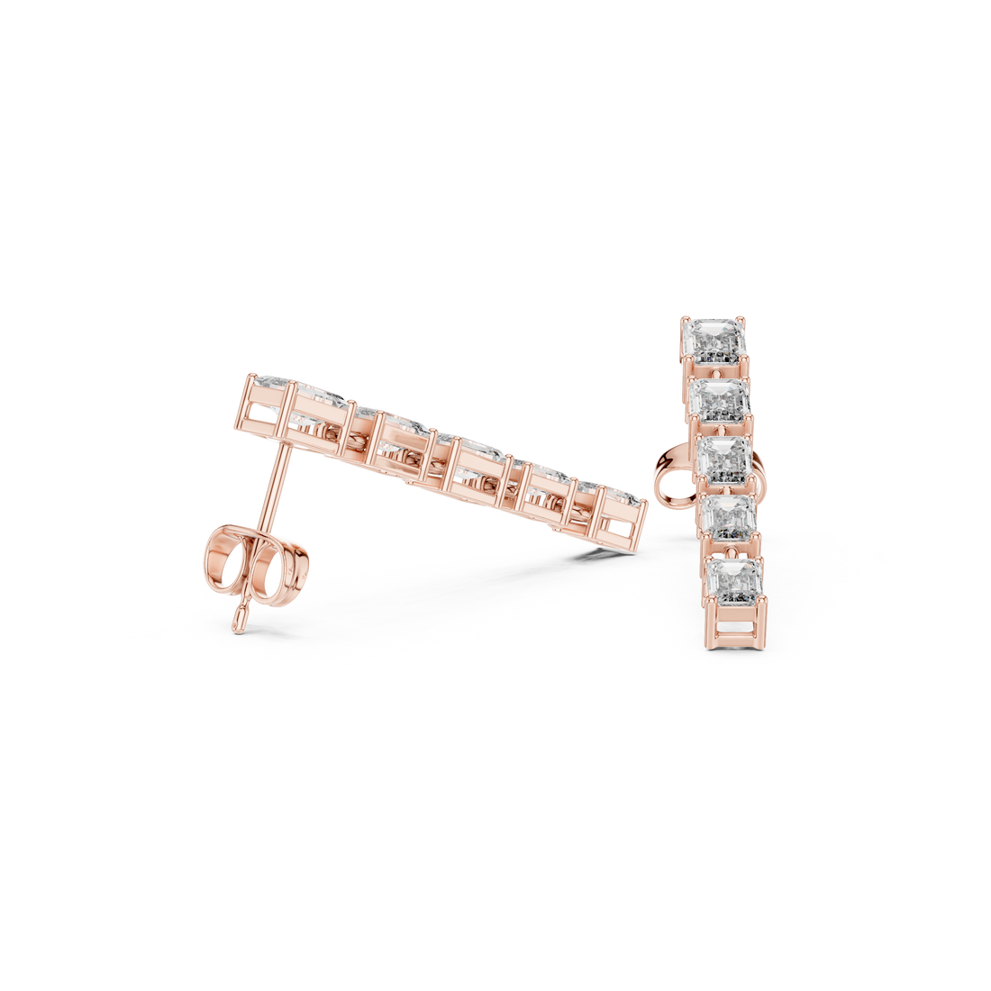 Timeless emerald cut diamond linear drop earrings linked station design