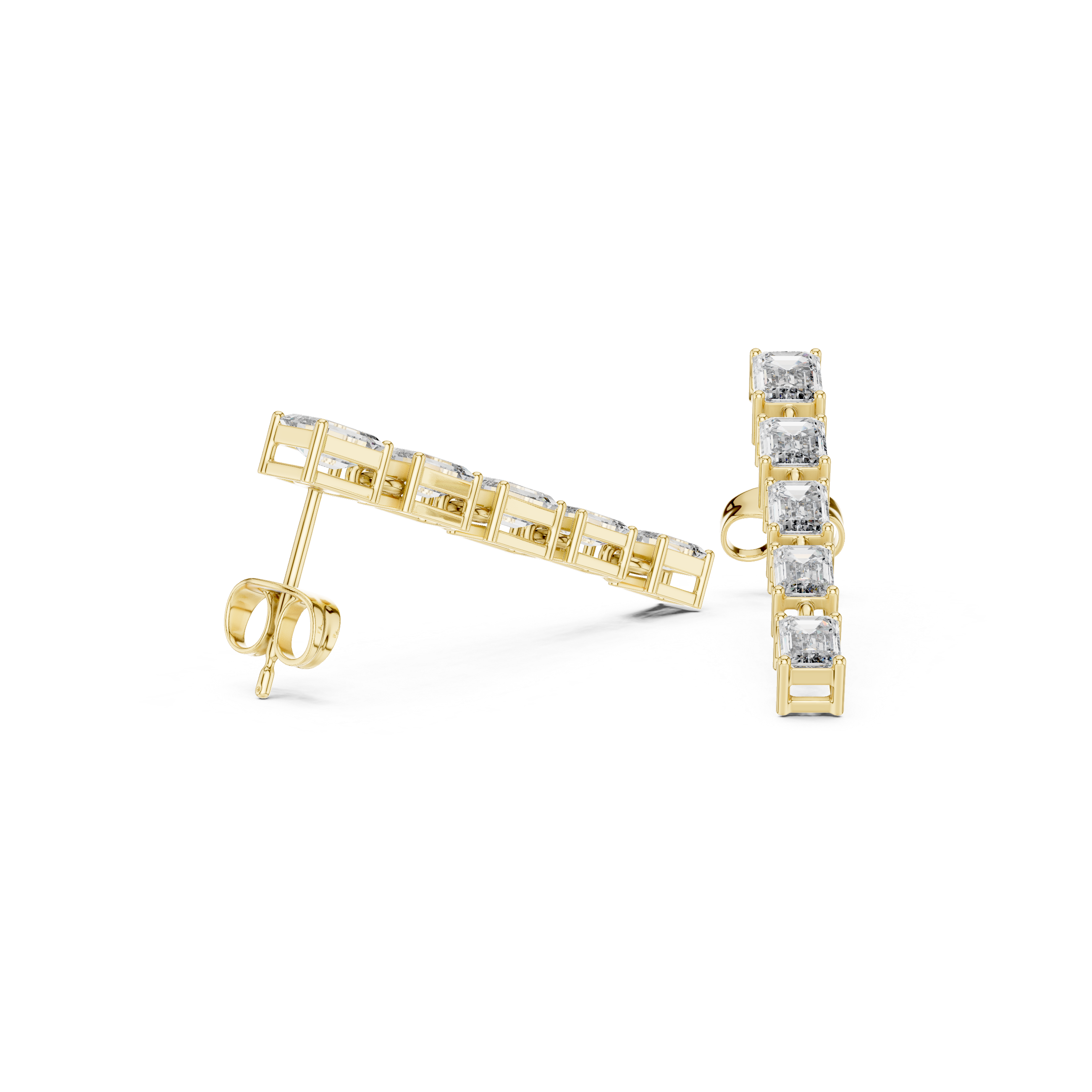 Premium emerald cut diamond linear drop earrings modern design