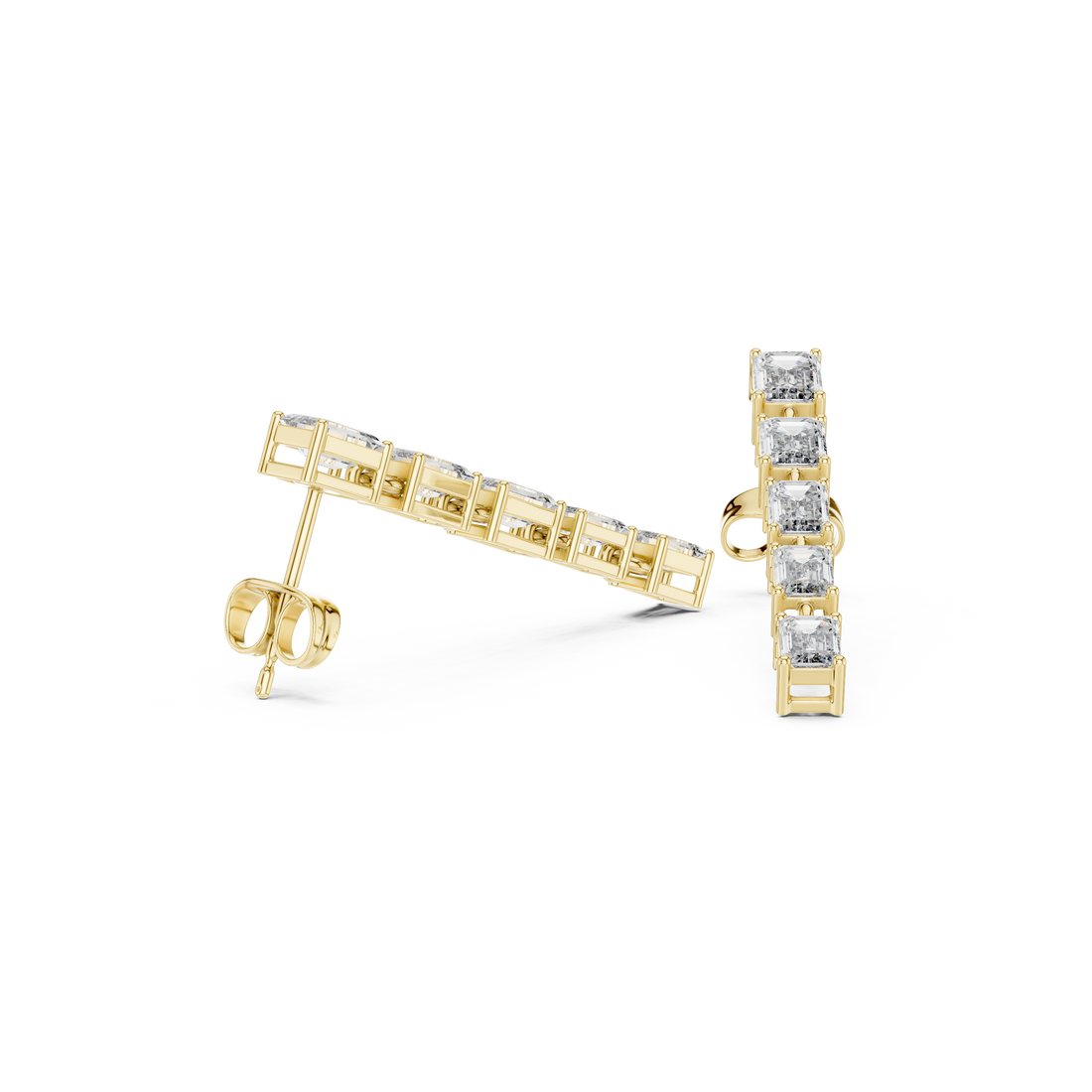 Premium emerald cut diamond linear drop earrings modern design