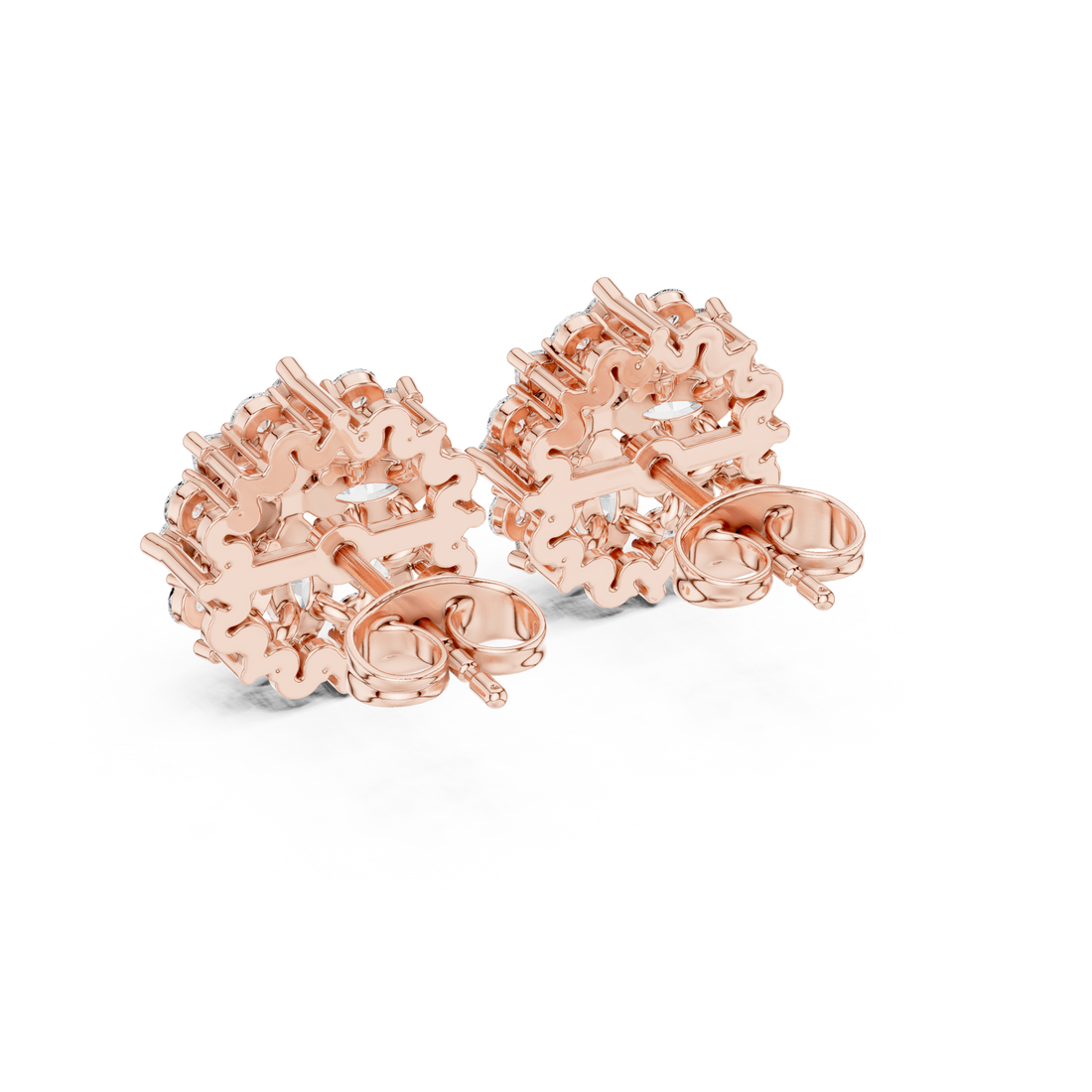 Elegant marquise and round diamond floral cluster stud earrings design