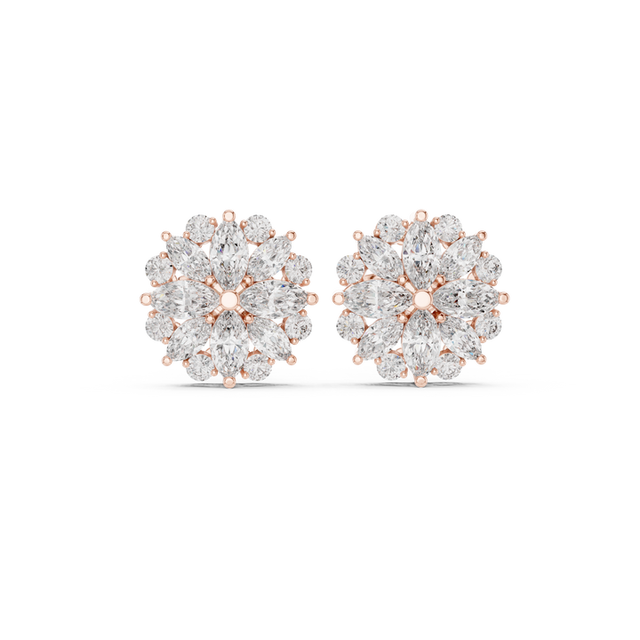 Marquise and round diamond floral cluster stud earrings