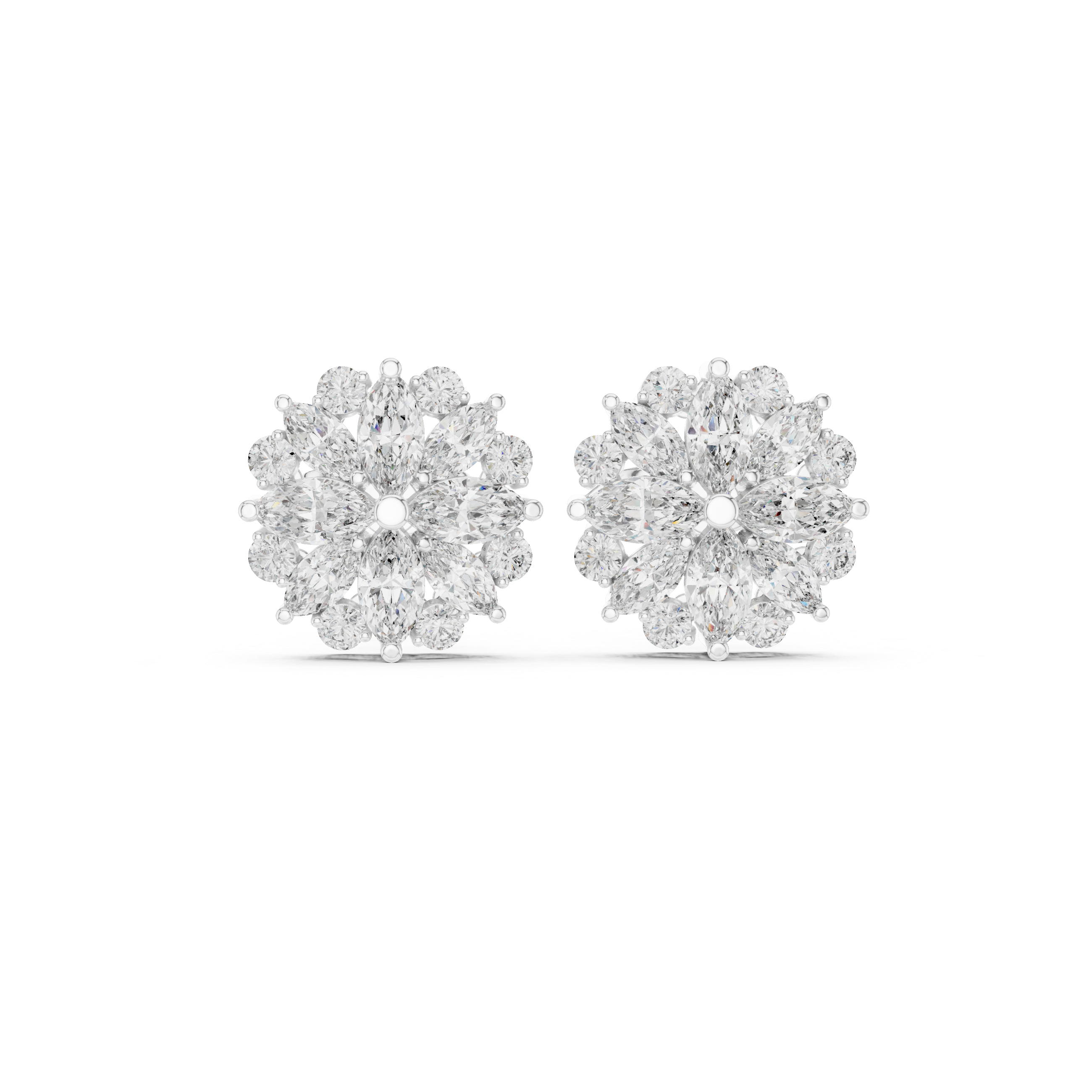 Fine jewelry marquise and round diamond floral cluster stud earrings