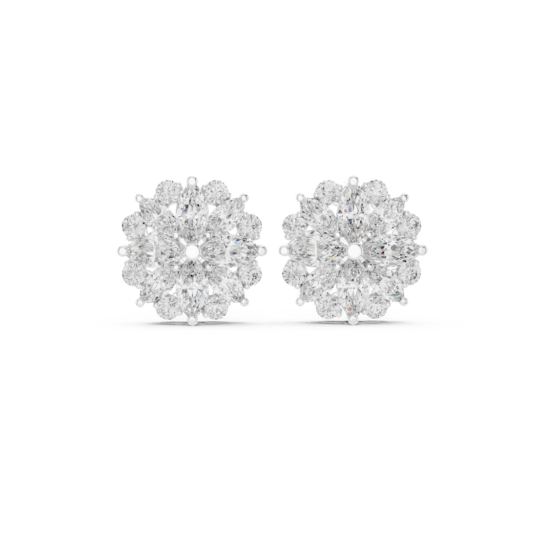 Fine jewelry marquise and round diamond floral cluster stud earrings