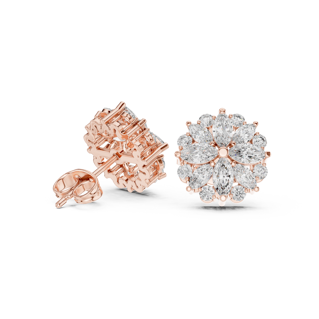 Timeless marquise and round diamond floral stud earrings elegant look