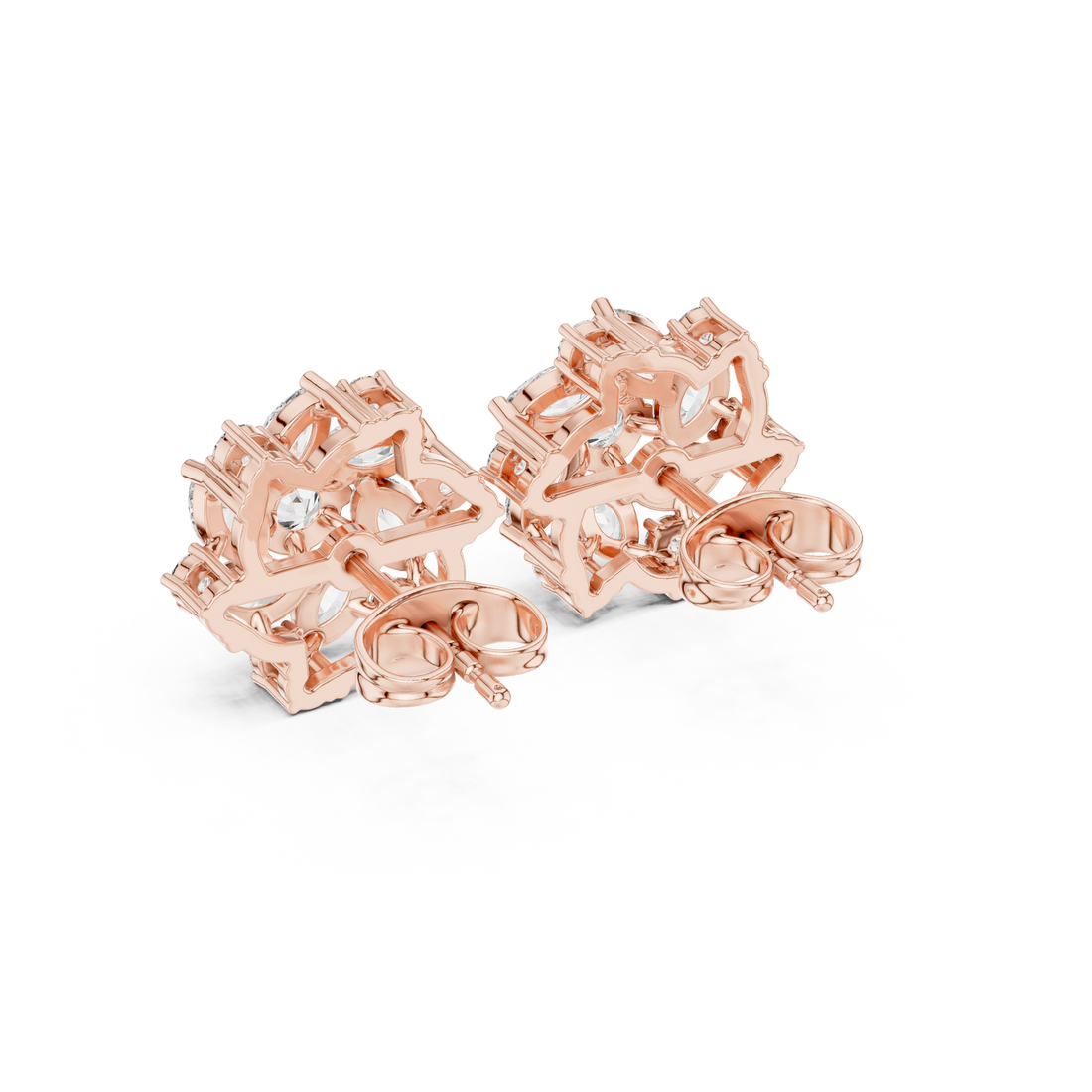 Elegant marquise and round diamond floral cluster stud earrings design