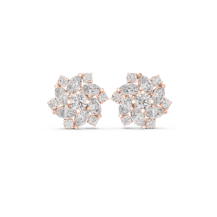 Marquise and round diamond floral cluster stud earrings