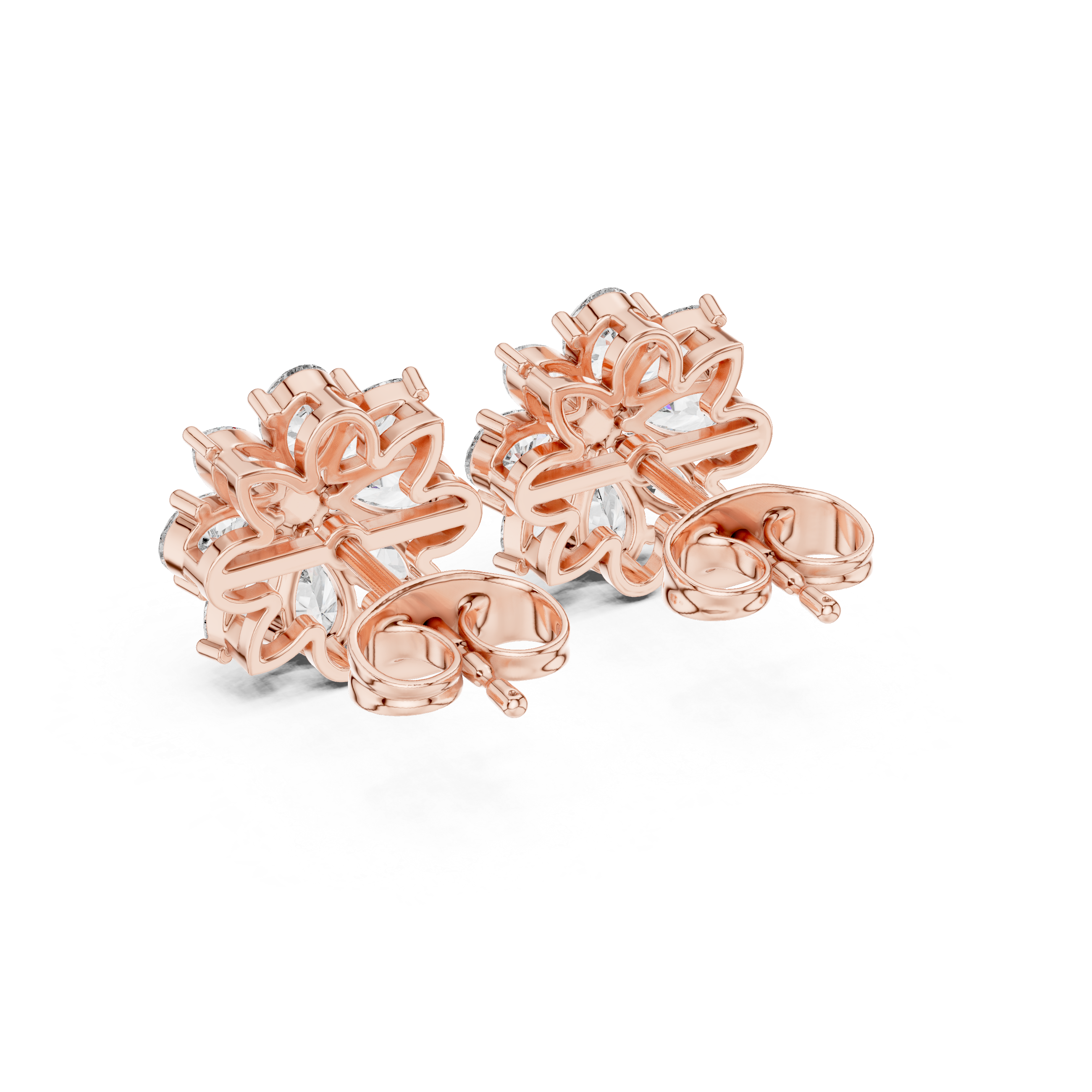 Elegant pear and marquise diamond floral cluster stud earrings design