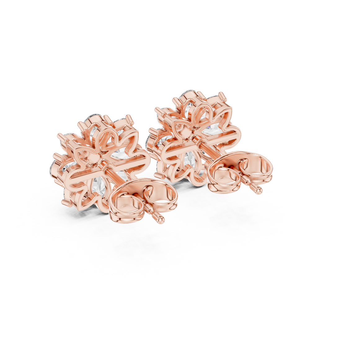 Elegant pear and marquise diamond floral cluster stud earrings design