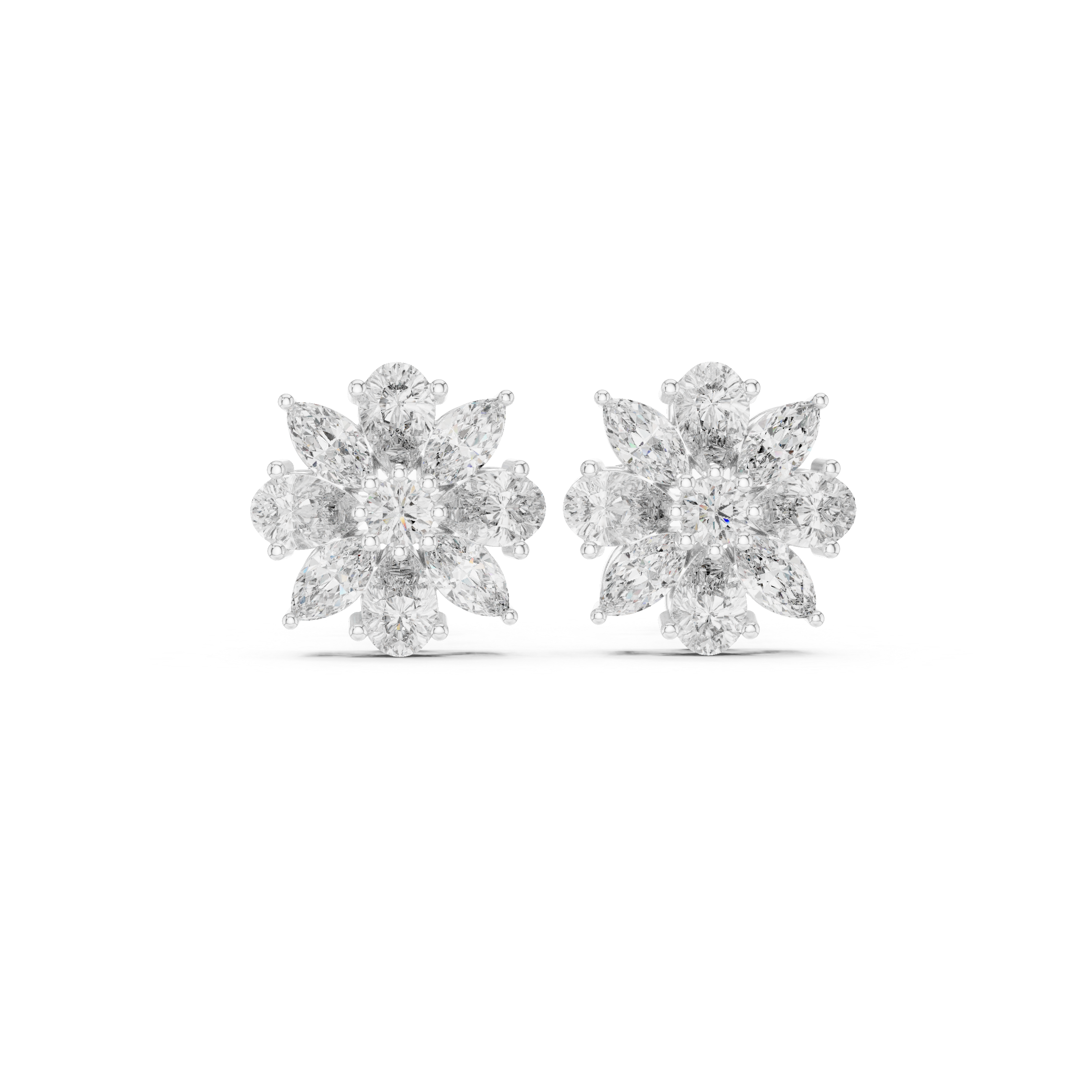 Fine jewelry pear and marquise diamond floral cluster stud earrings