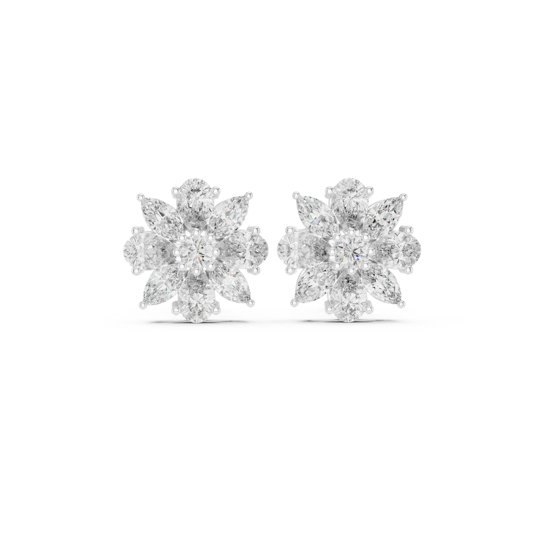 Fine jewelry pear and marquise diamond floral cluster stud earrings