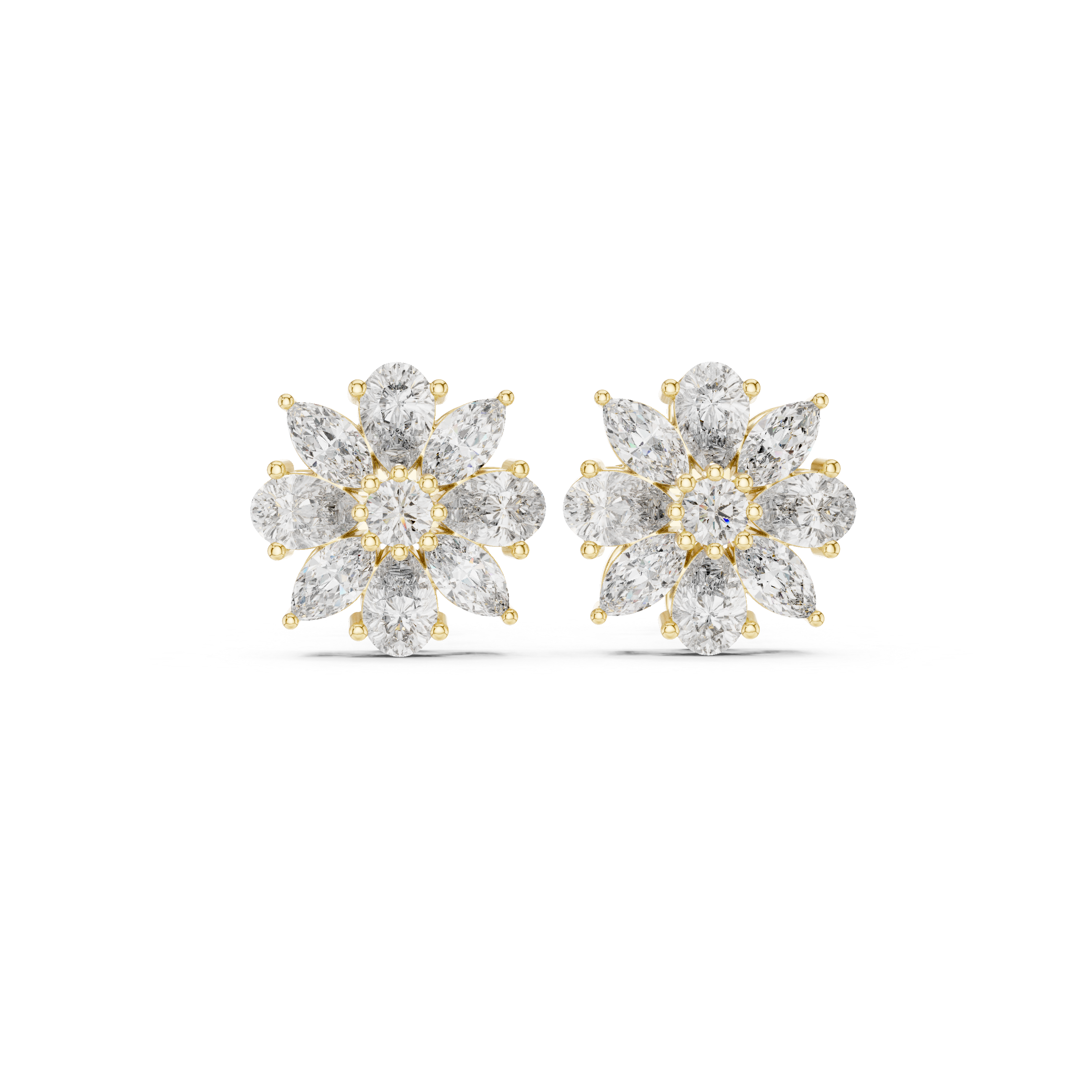 High shine pear and marquise diamond floral cluster stud earrings