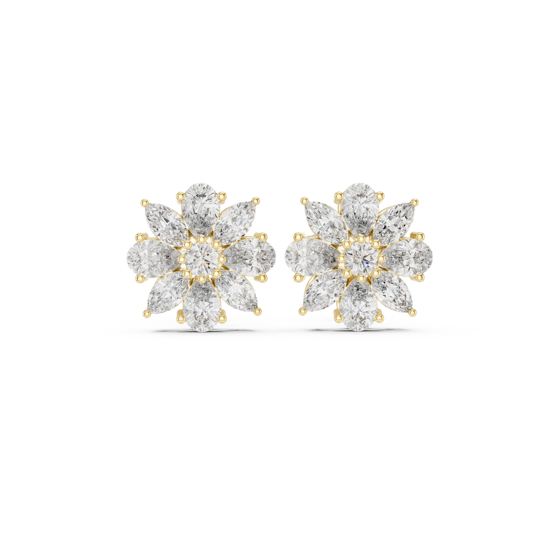 High shine pear and marquise diamond floral cluster stud earrings