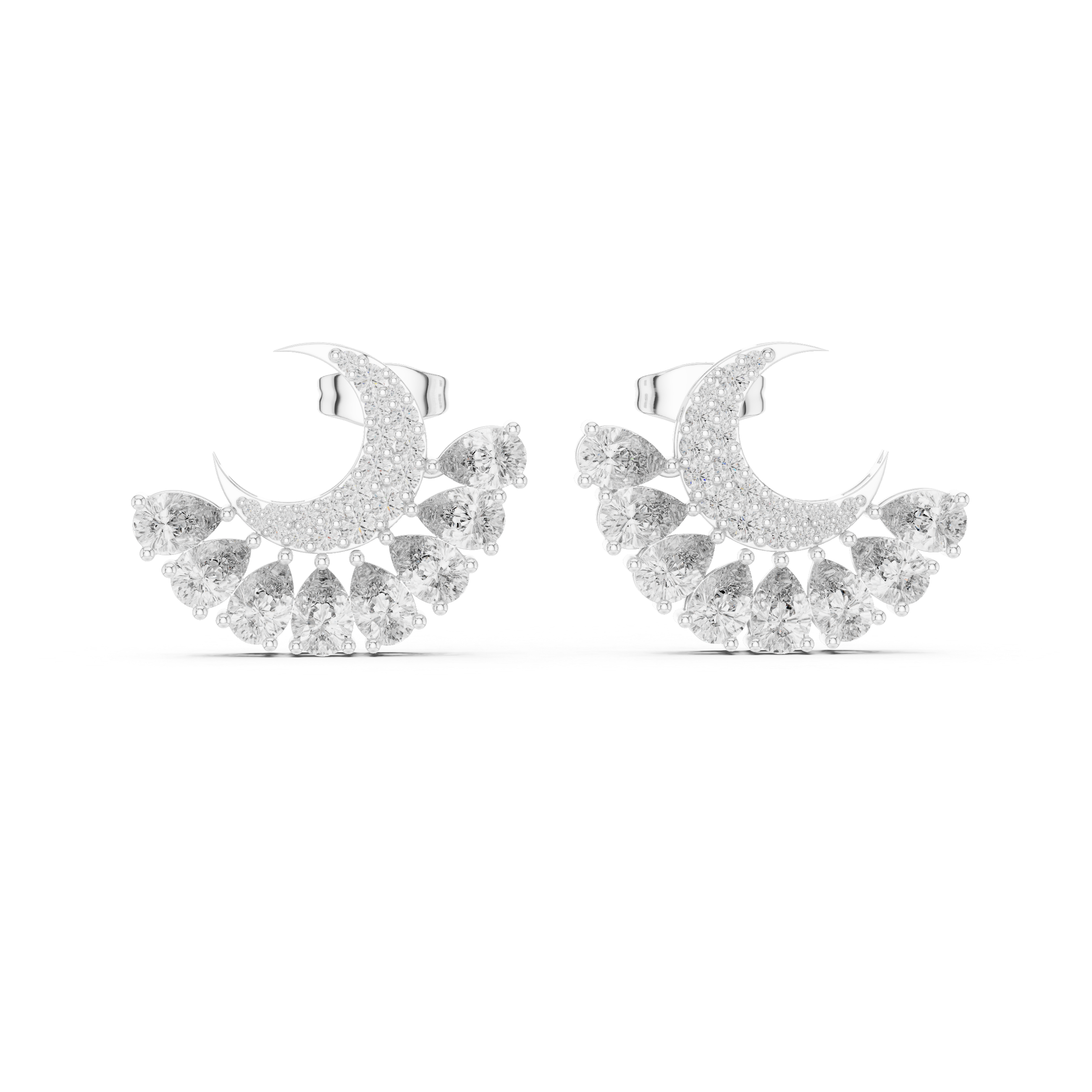 Fine jewelry crescent moon diamond stud earrings pear cluster drop style