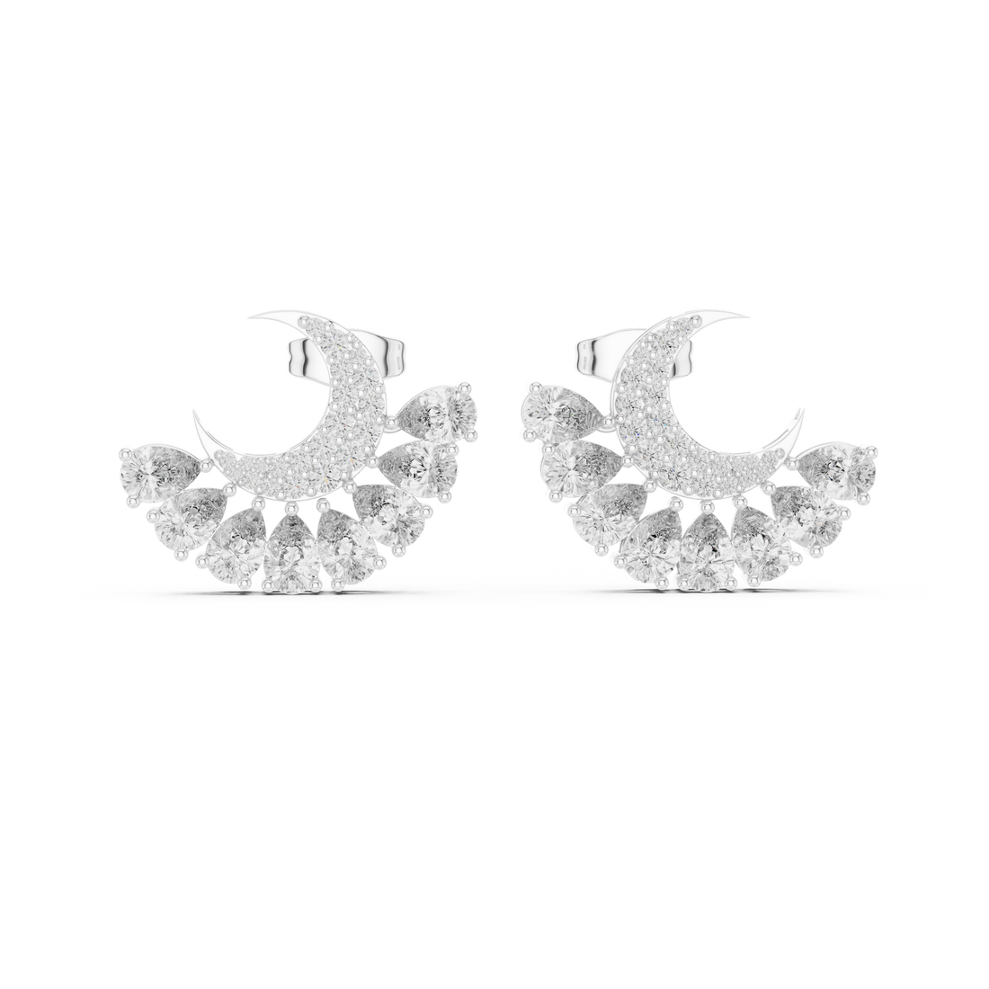 Fine jewelry crescent moon diamond stud earrings pear cluster drop style