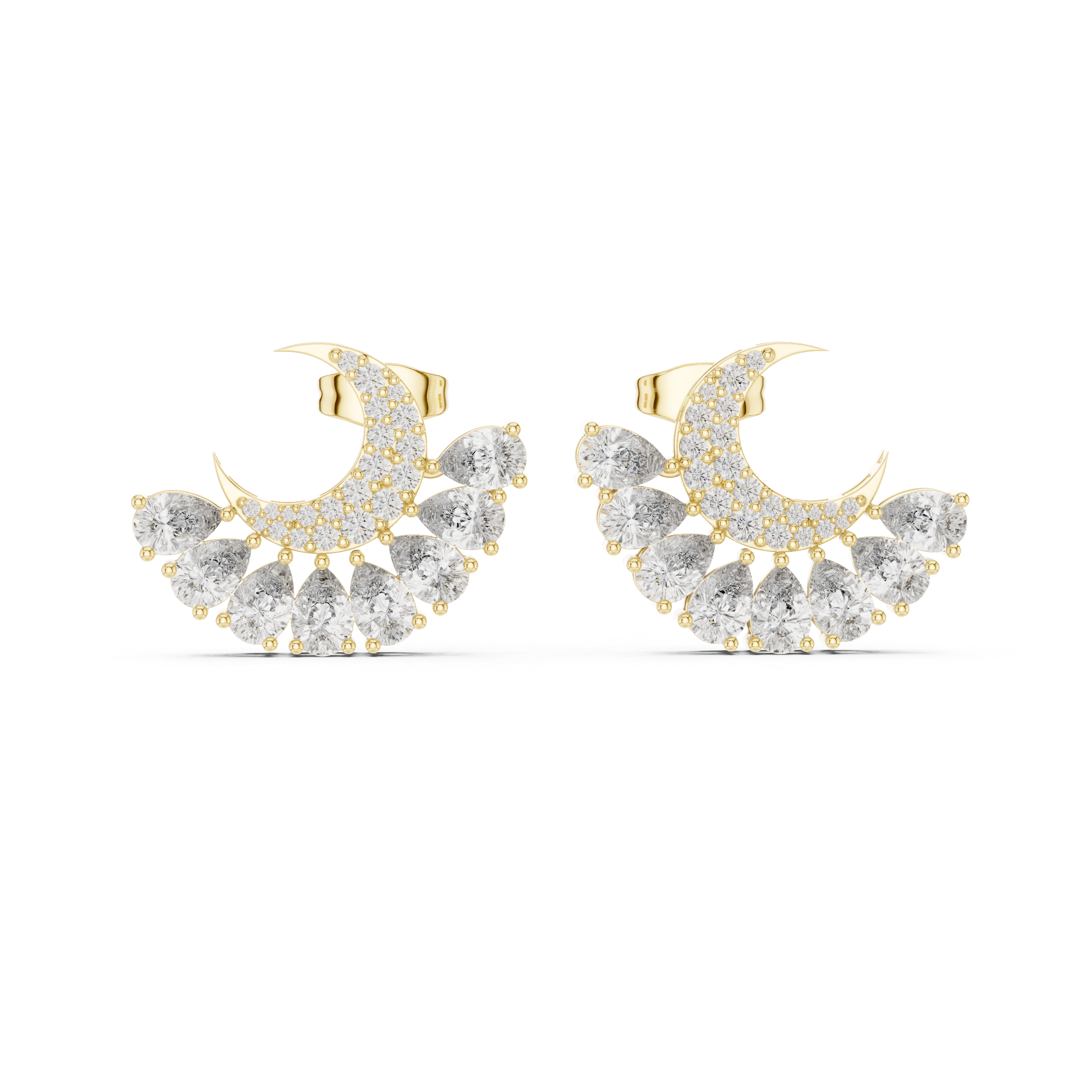 High shine crescent moon diamond stud earrings elegant pear cluster drop