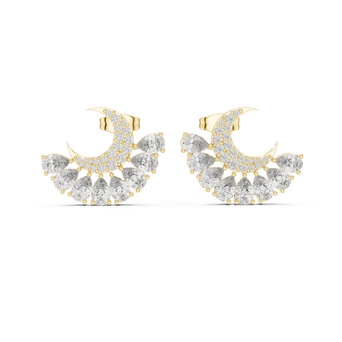 High shine crescent moon diamond stud earrings elegant pear cluster drop