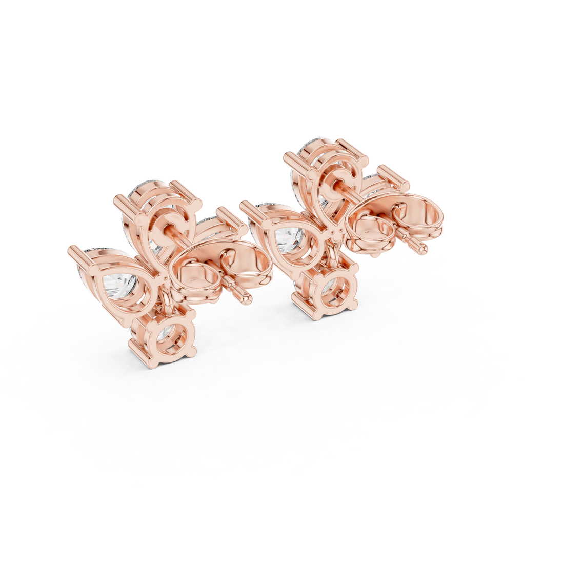 Sparkling pear and round diamond cluster earrings with drop design