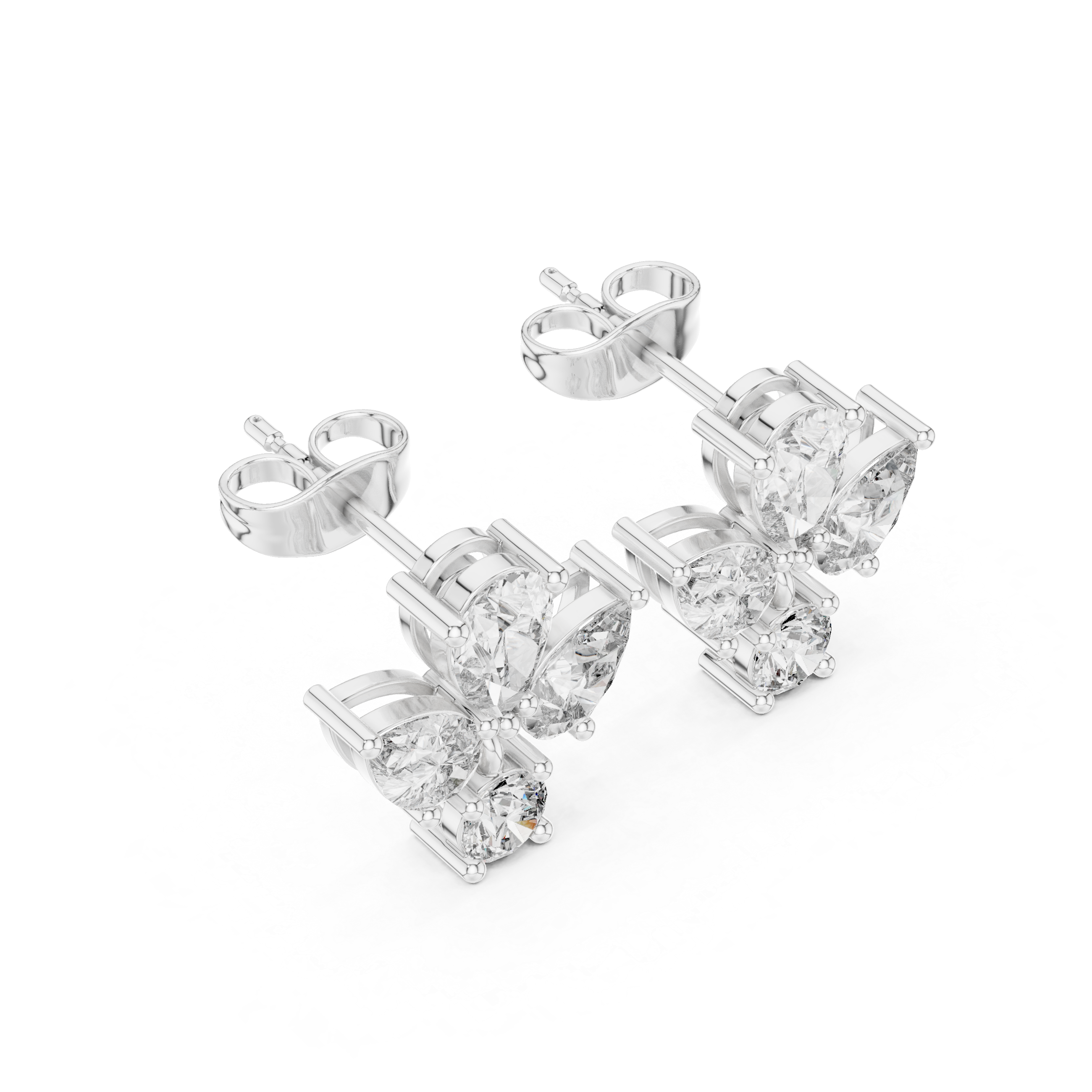 Luxury pear and round diamond drop stud earrings for women