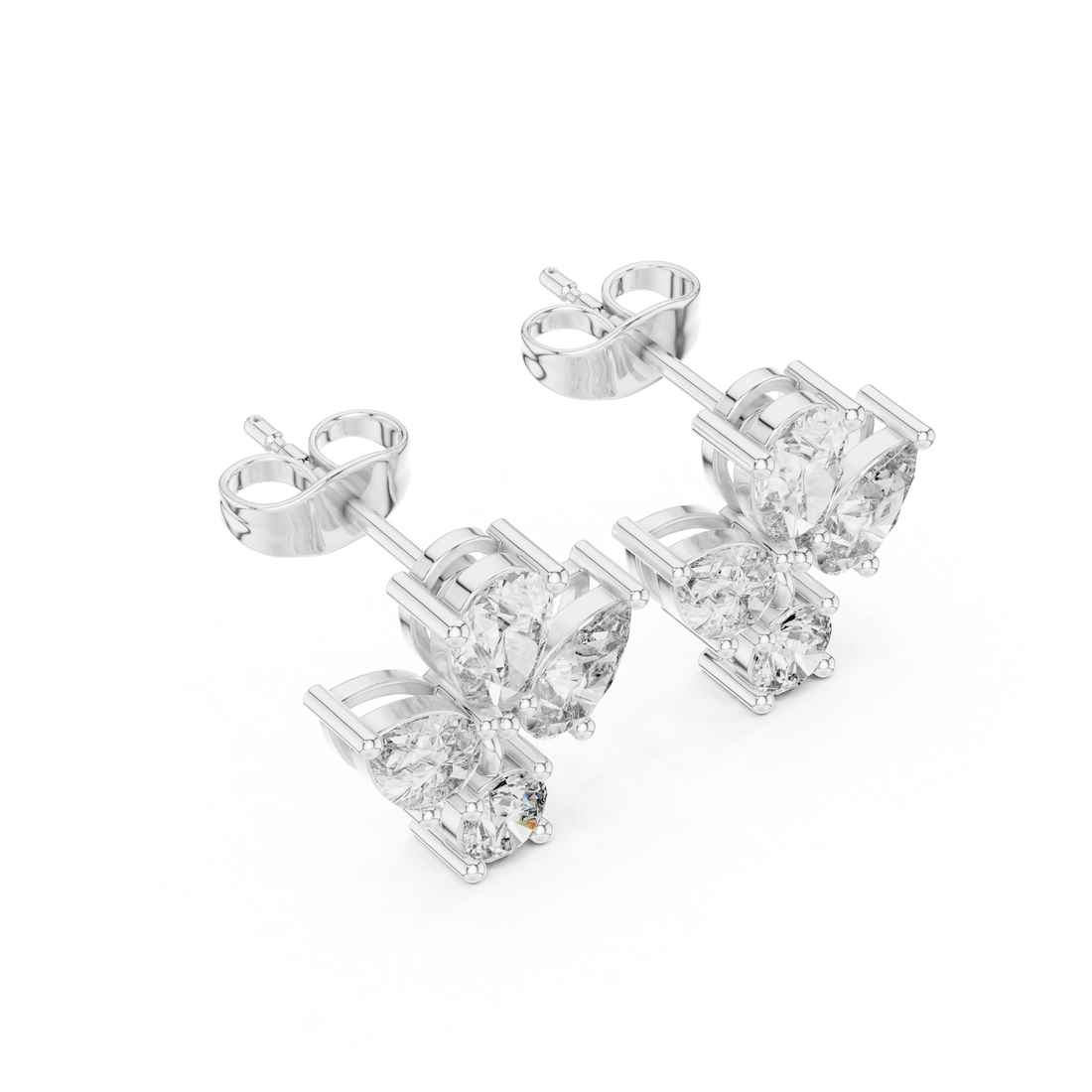 Luxury pear and round diamond drop stud earrings for women