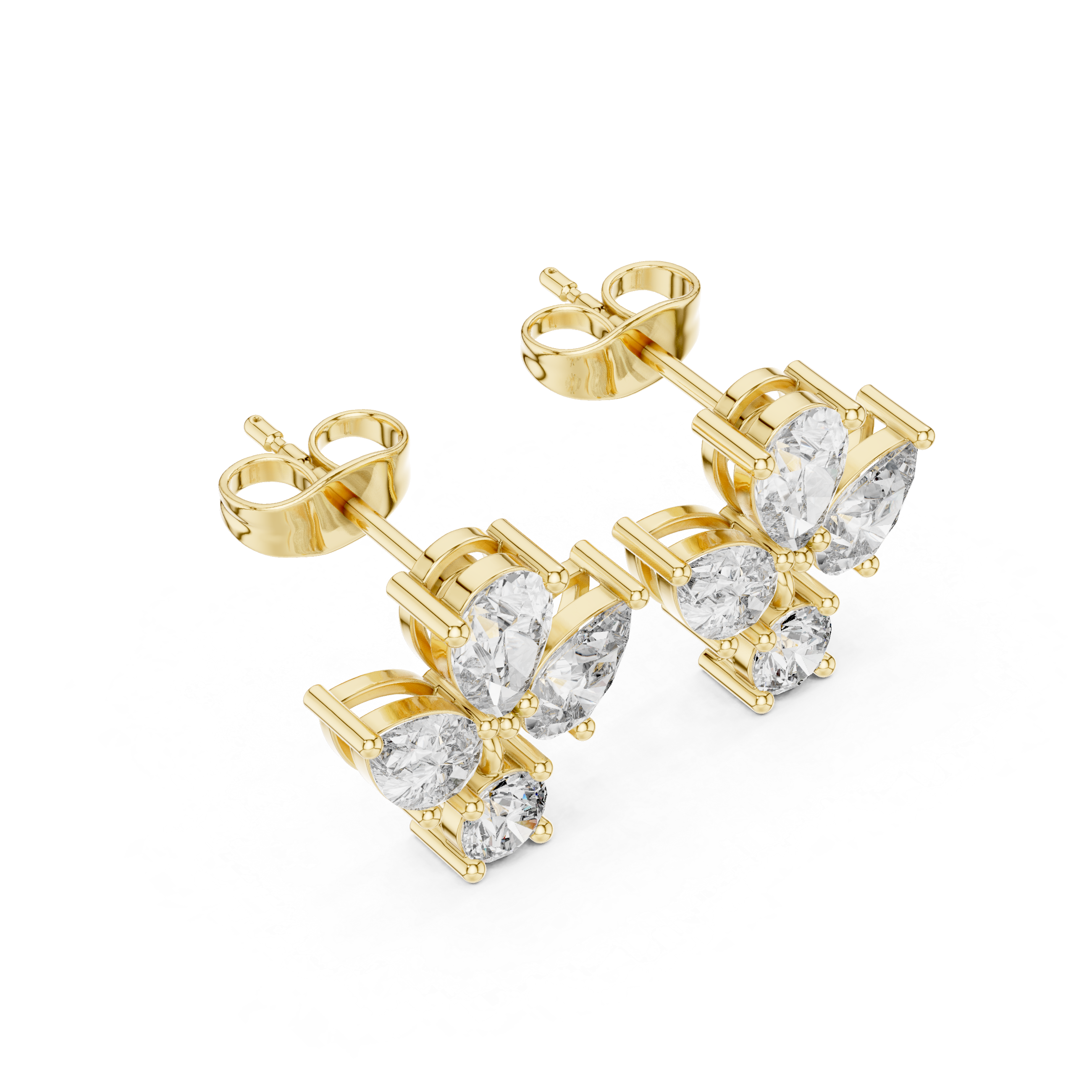 Brilliant pear and round diamond cluster drop earrings with shine