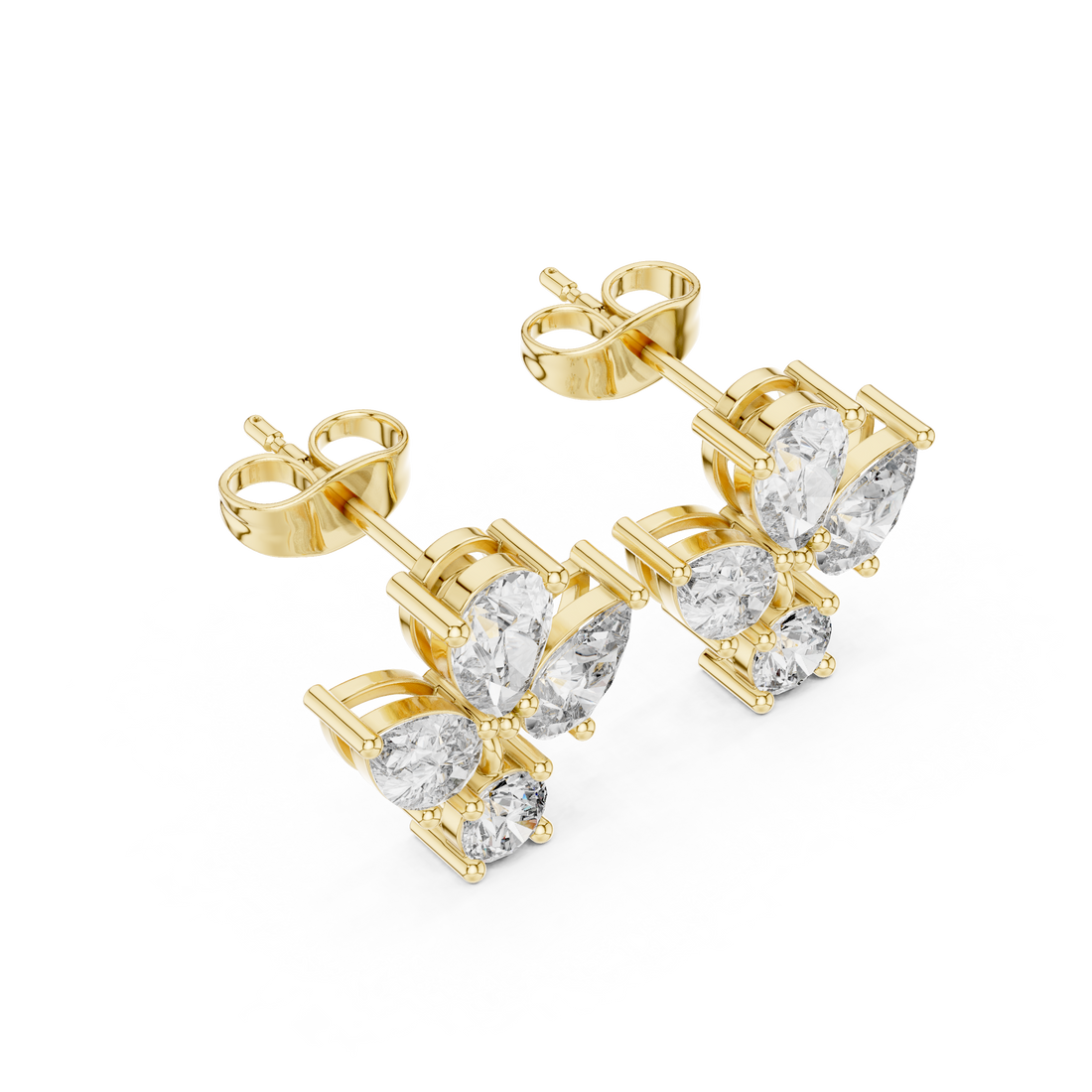 Brilliant pear and round diamond cluster drop earrings with shine