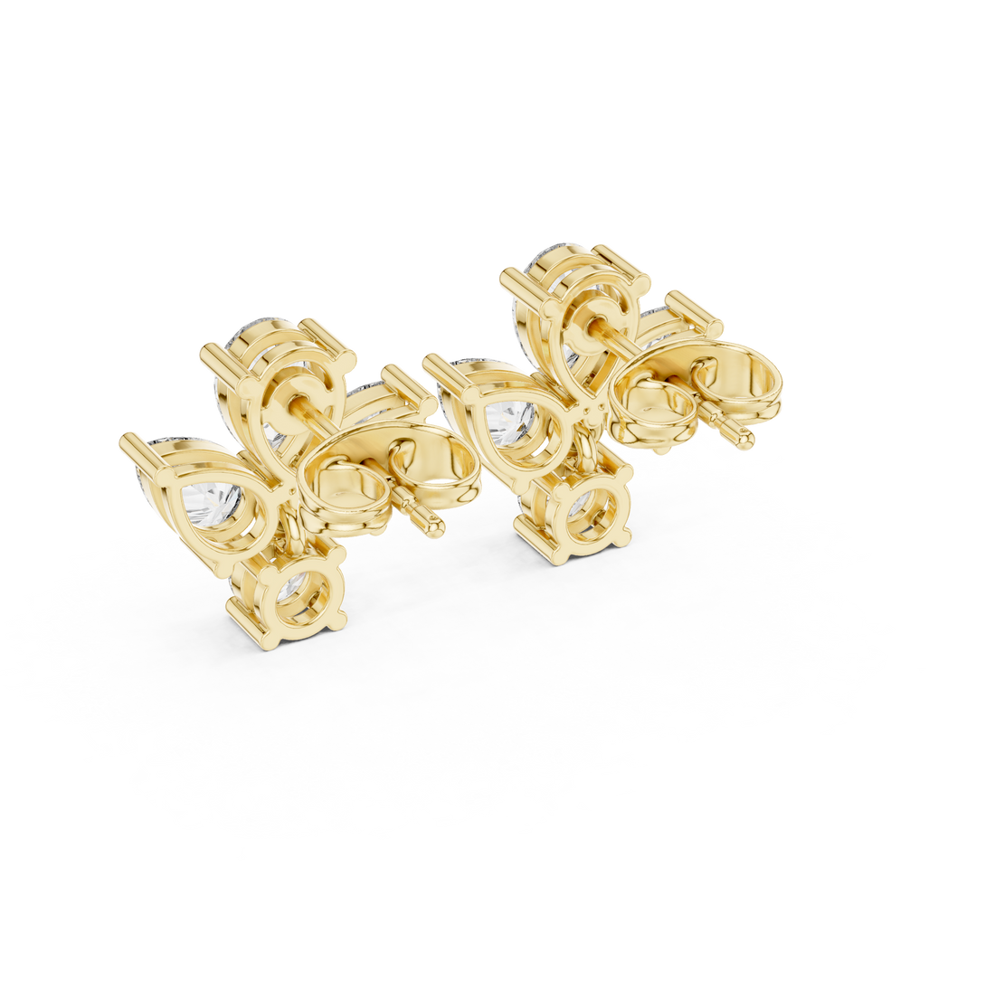 Pear and round diamond drop stud earrings classic elegant style