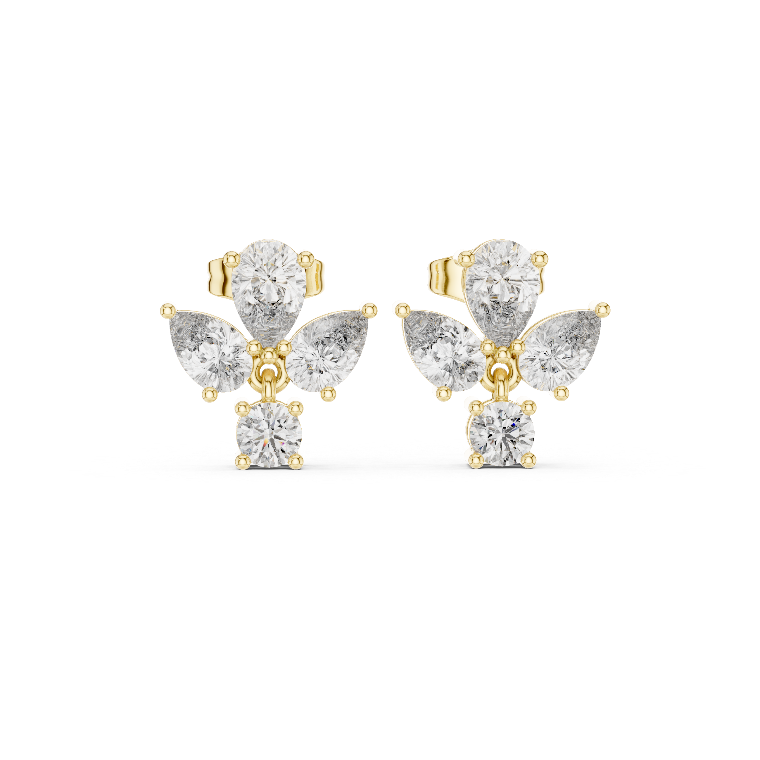 High sparkle pear and round diamond cluster drop earrings
