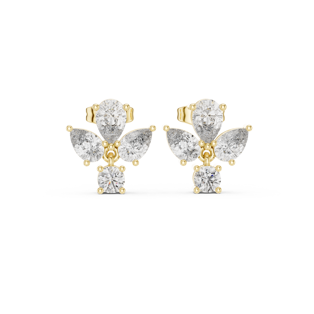 High sparkle pear and round diamond cluster drop earrings