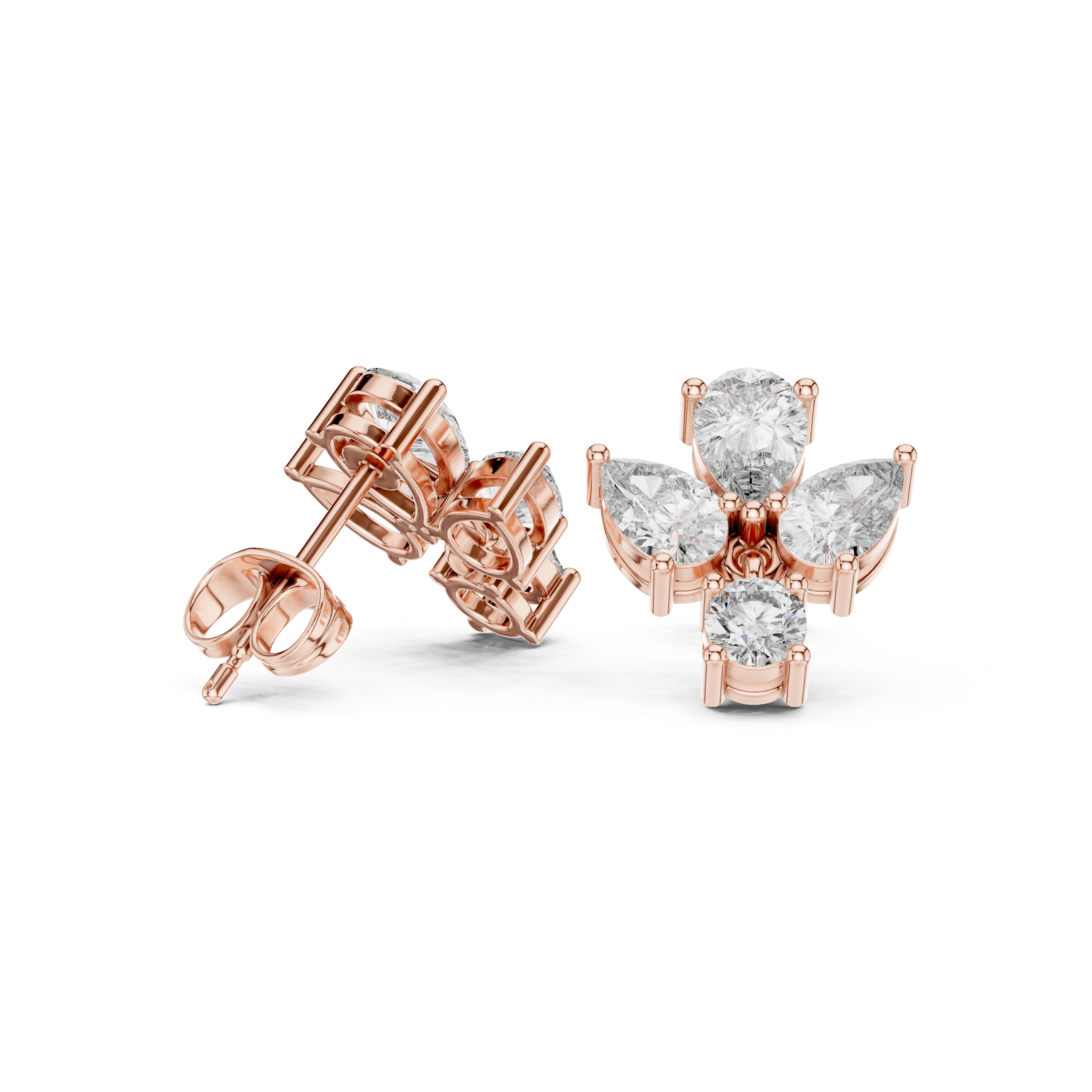 Timeless pear and round diamond drop stud earrings for everyday wear