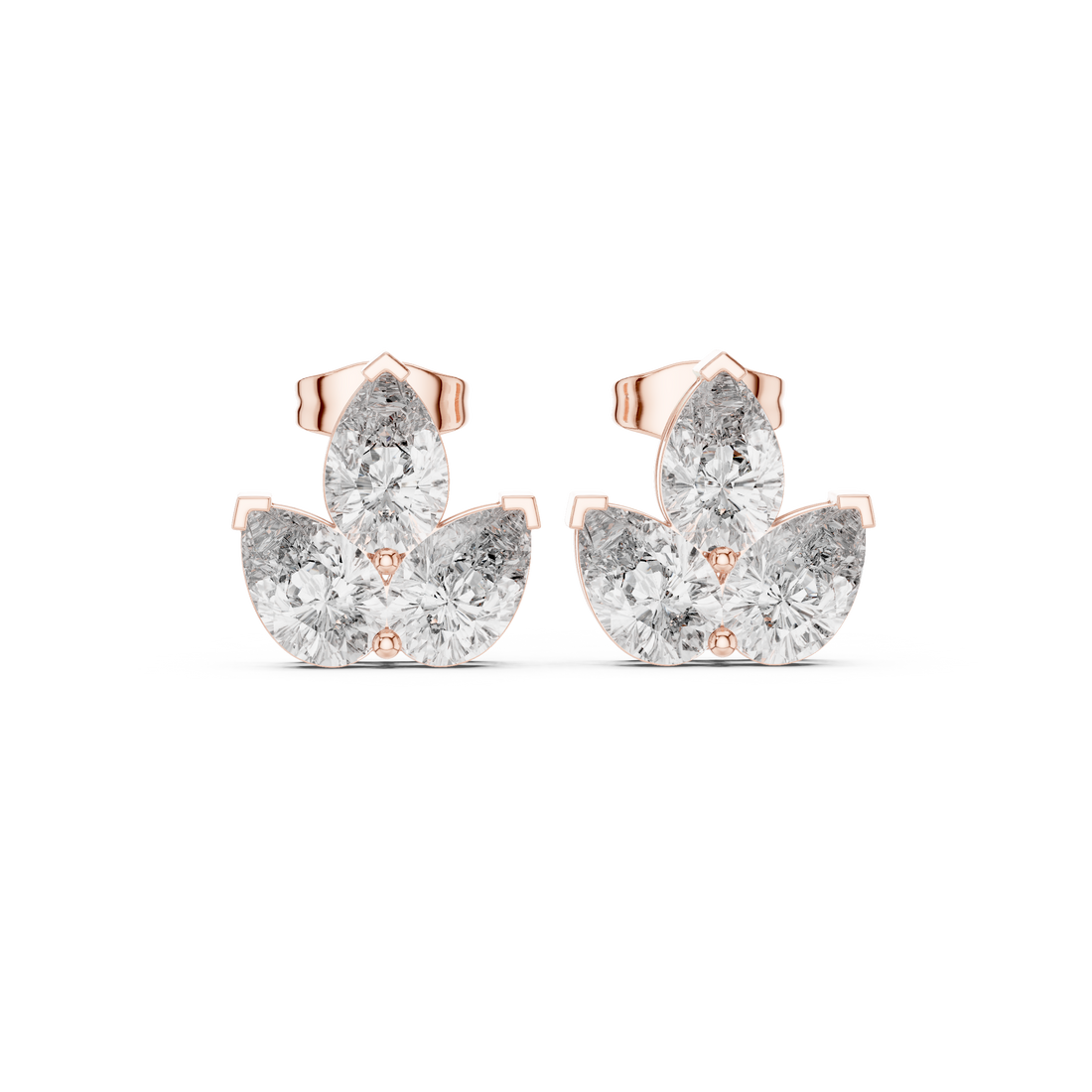 Pear cut diamond trio cluster stud earrings floral inspired design