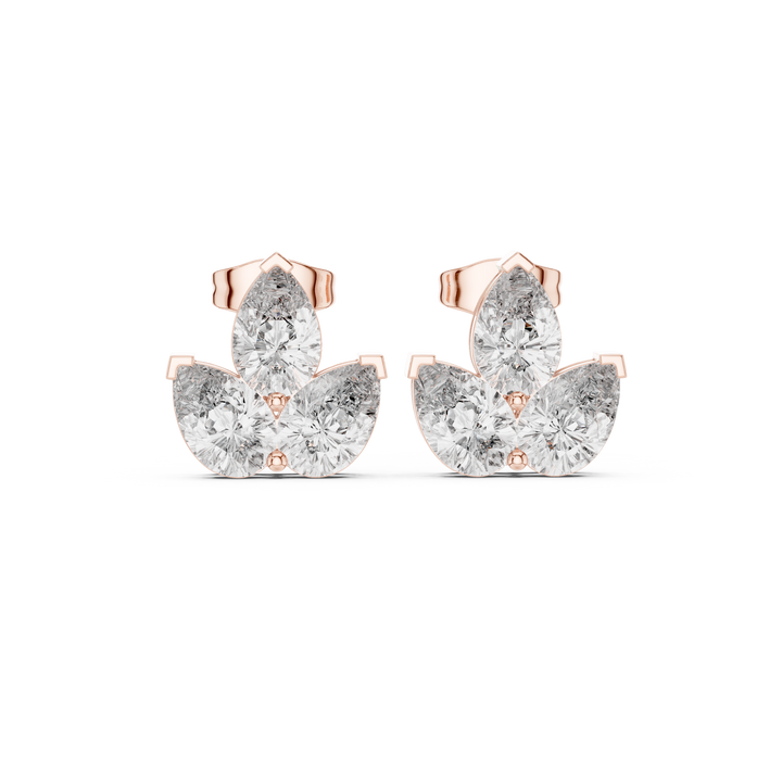 Pear cut diamond trio cluster stud earrings floral inspired design