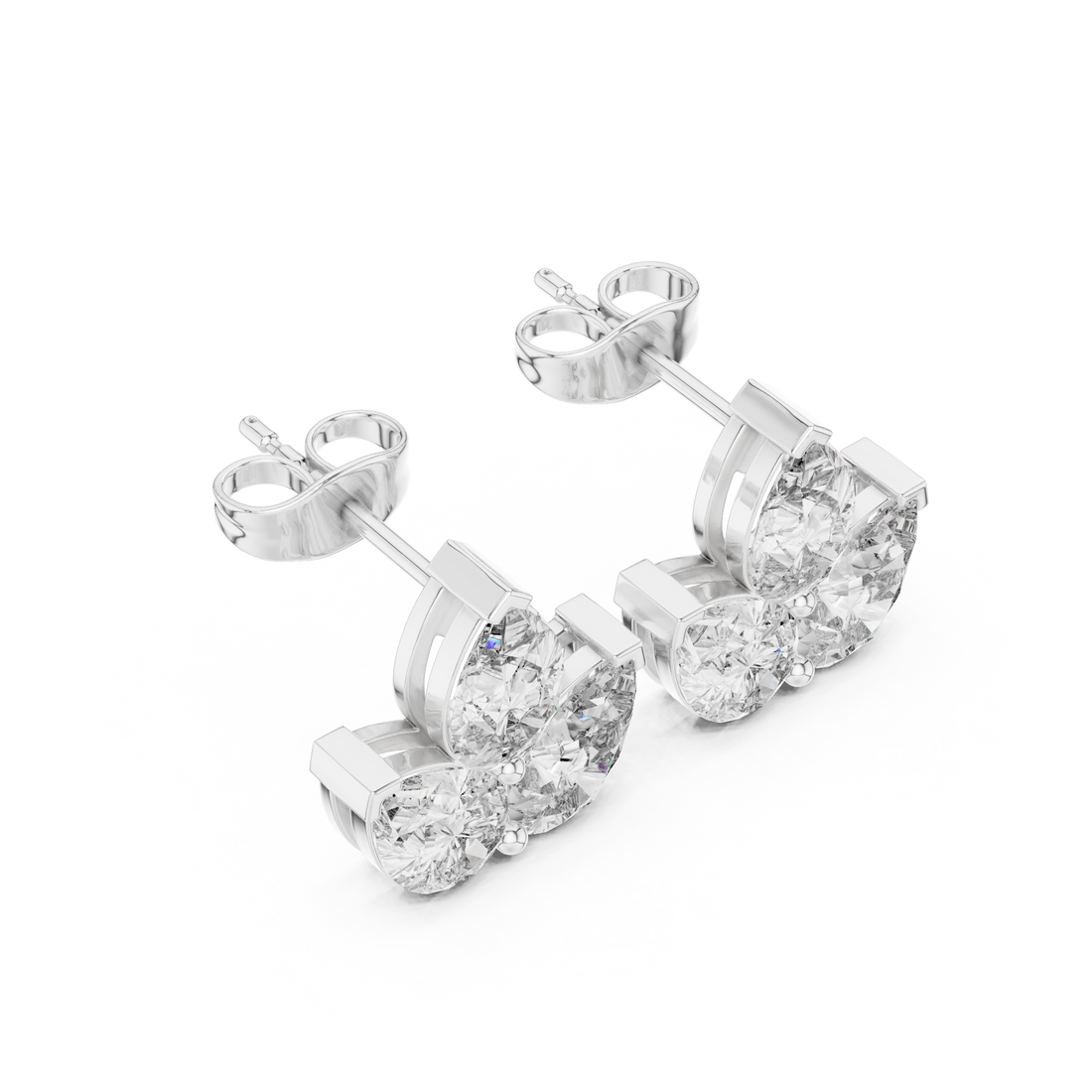 Sparkling pear cut diamond trio floral cluster stud earrings