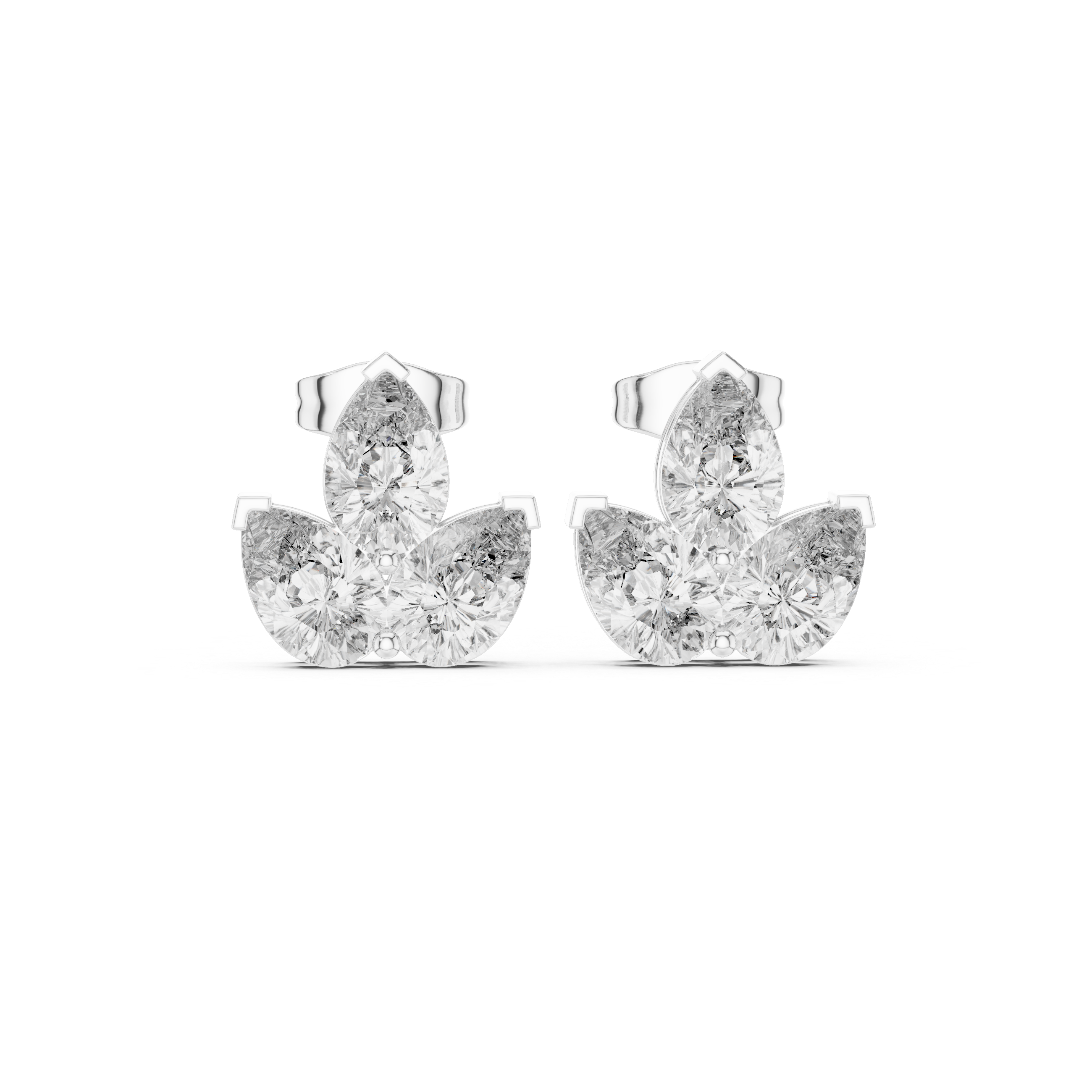Pear shaped diamond trio cluster stud earrings flower inspired style
