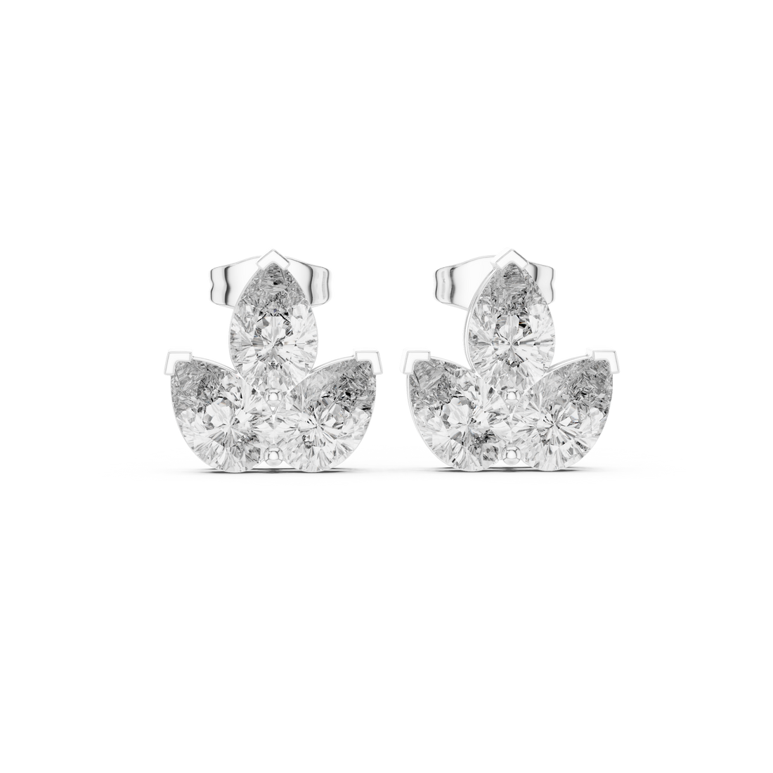 Pear shaped diamond trio cluster stud earrings flower inspired style