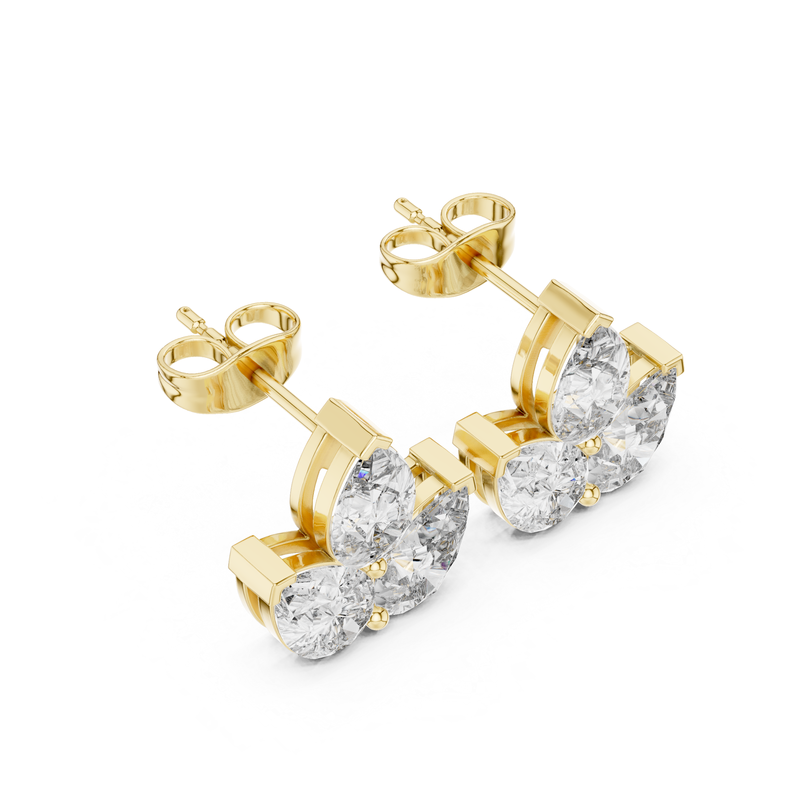 Fine jewelry pear cut diamond floral trio cluster stud earrings