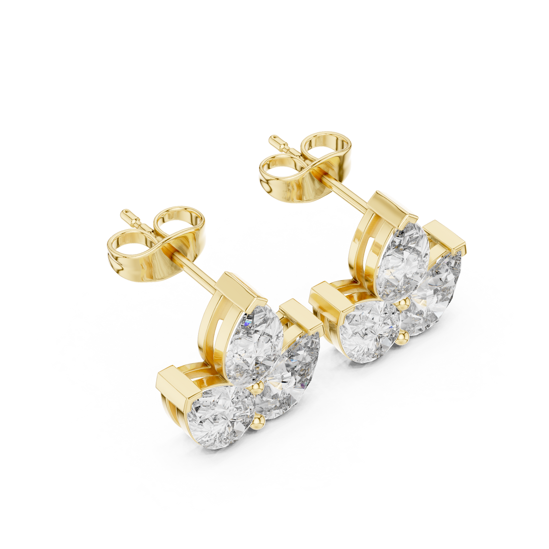 Fine jewelry pear cut diamond floral trio cluster stud earrings