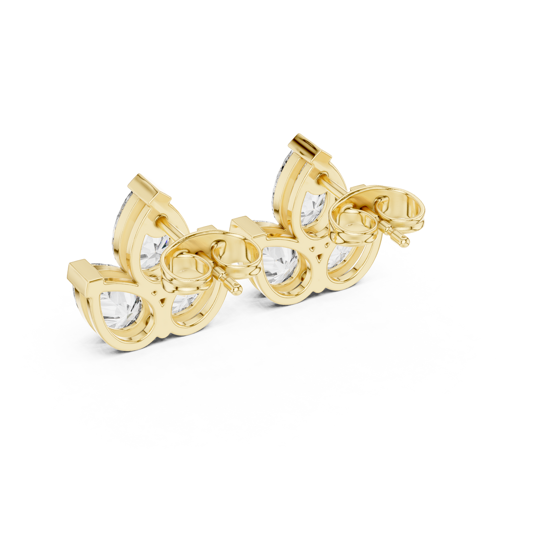 Brilliant pear cut diamond trio cluster studs with floral detail