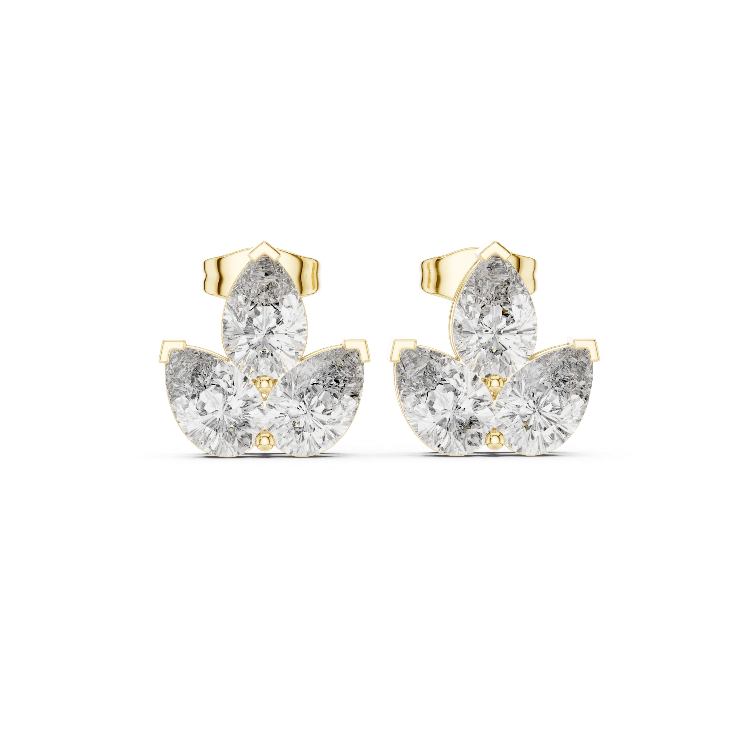 Pear cut diamond trio floral cluster stud earrings modern design