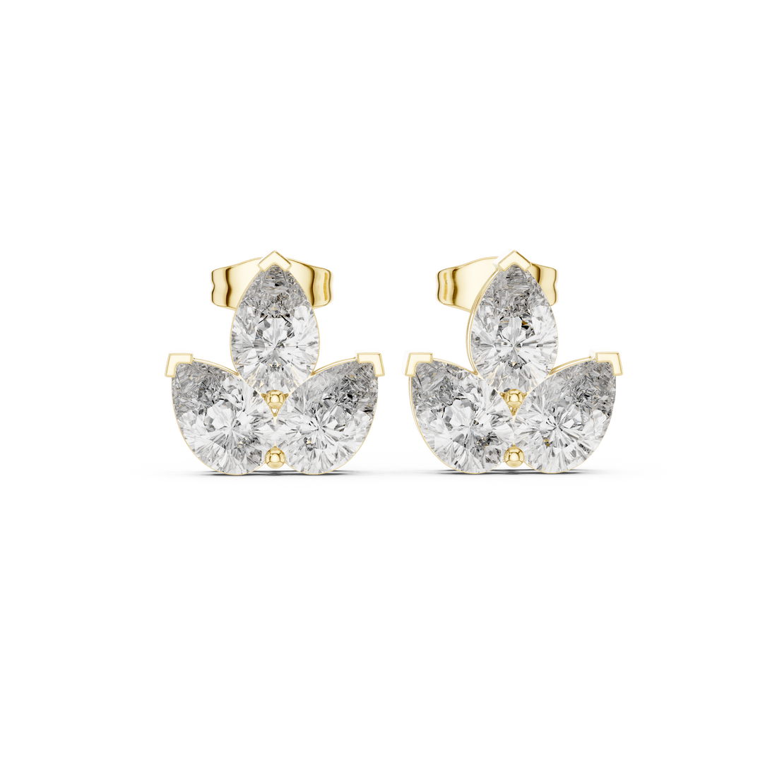 Pear cut diamond trio floral cluster stud earrings modern design
