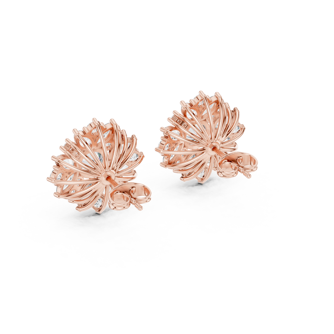 Elegant round and marquise diamond halo floral stud earrings